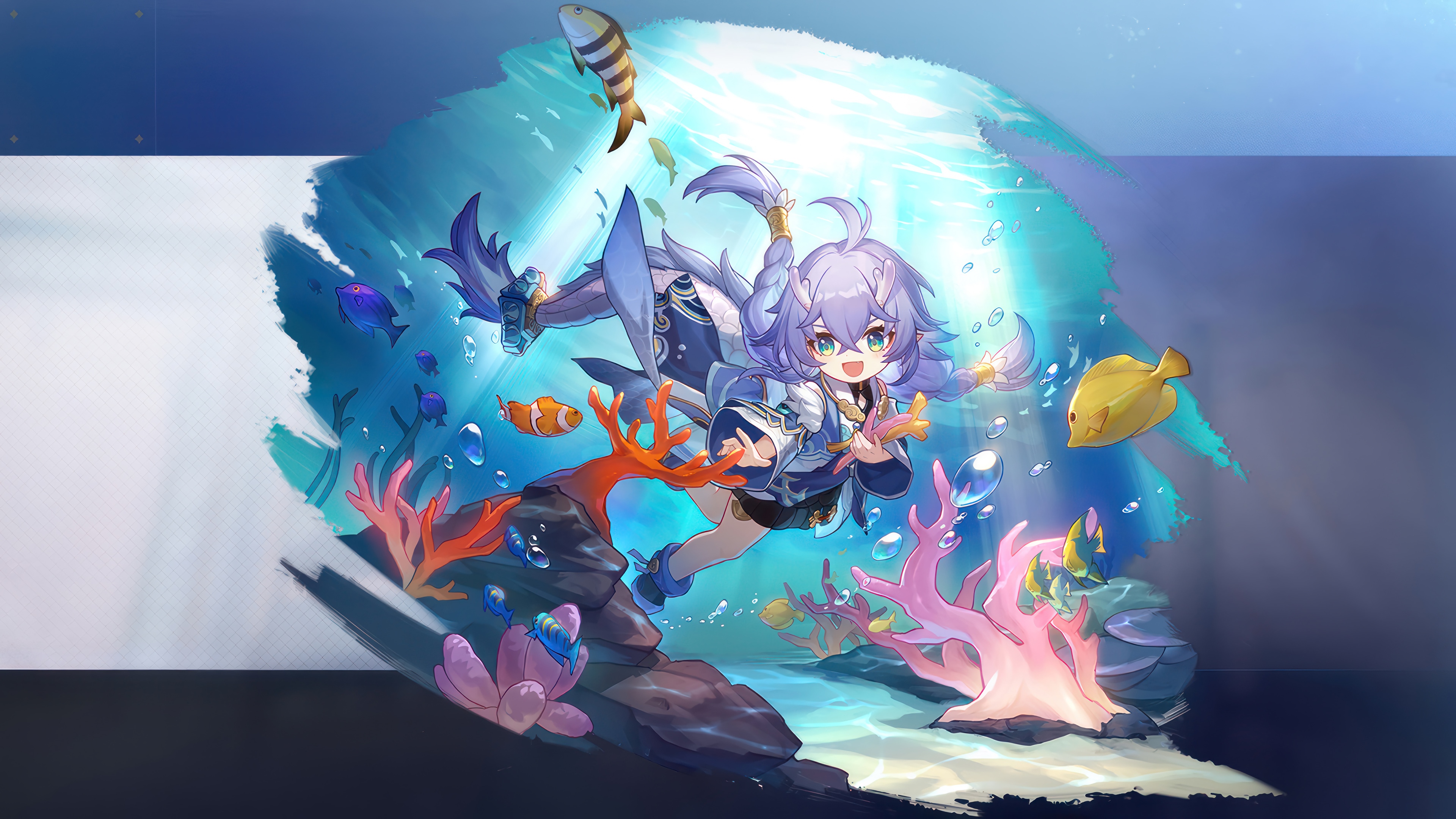 Bailu in an underwater scene with fish and coral HD Wallpaper