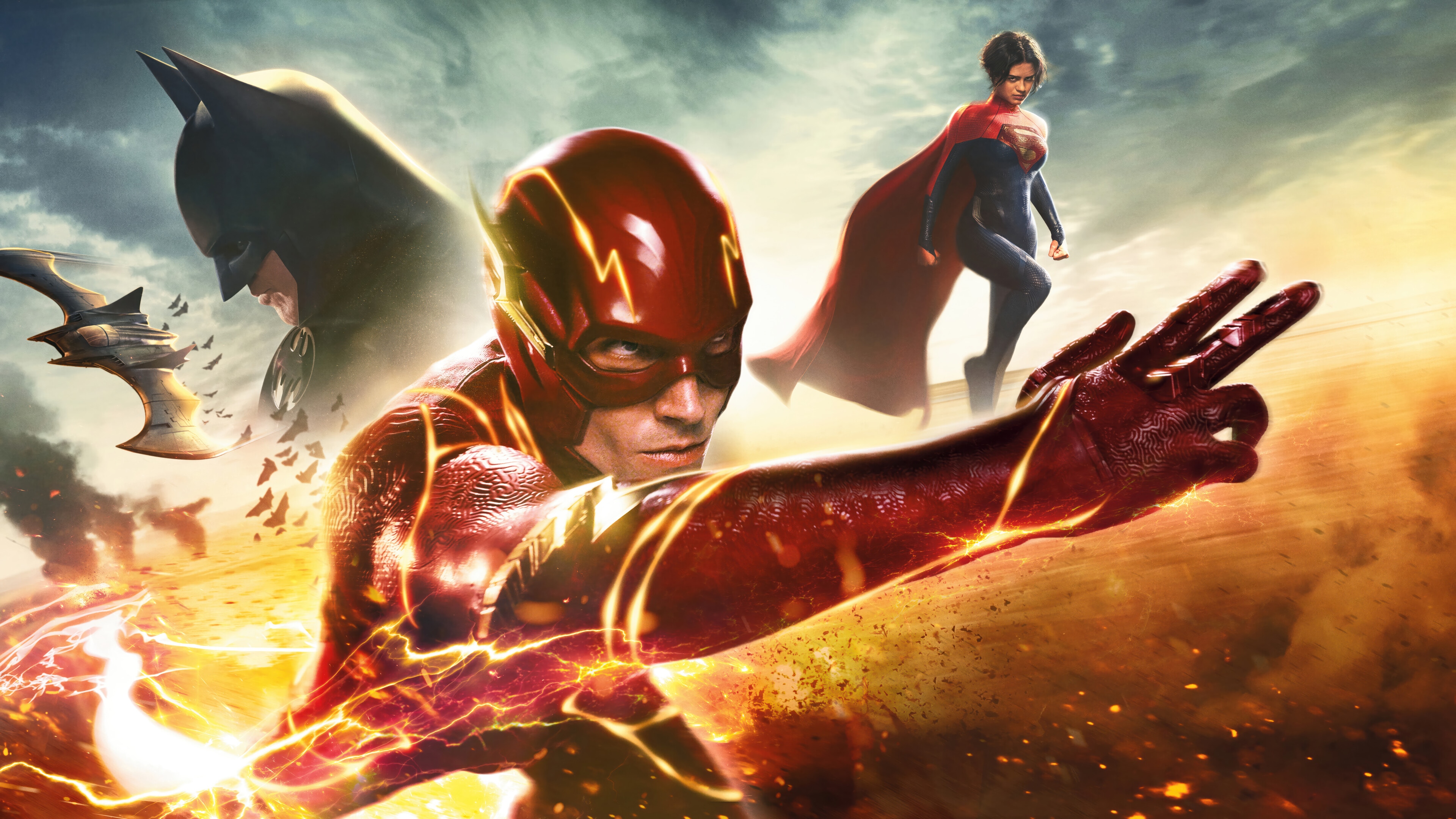 The Flash, Batman, and Supergirl 4K HD Wallpaper