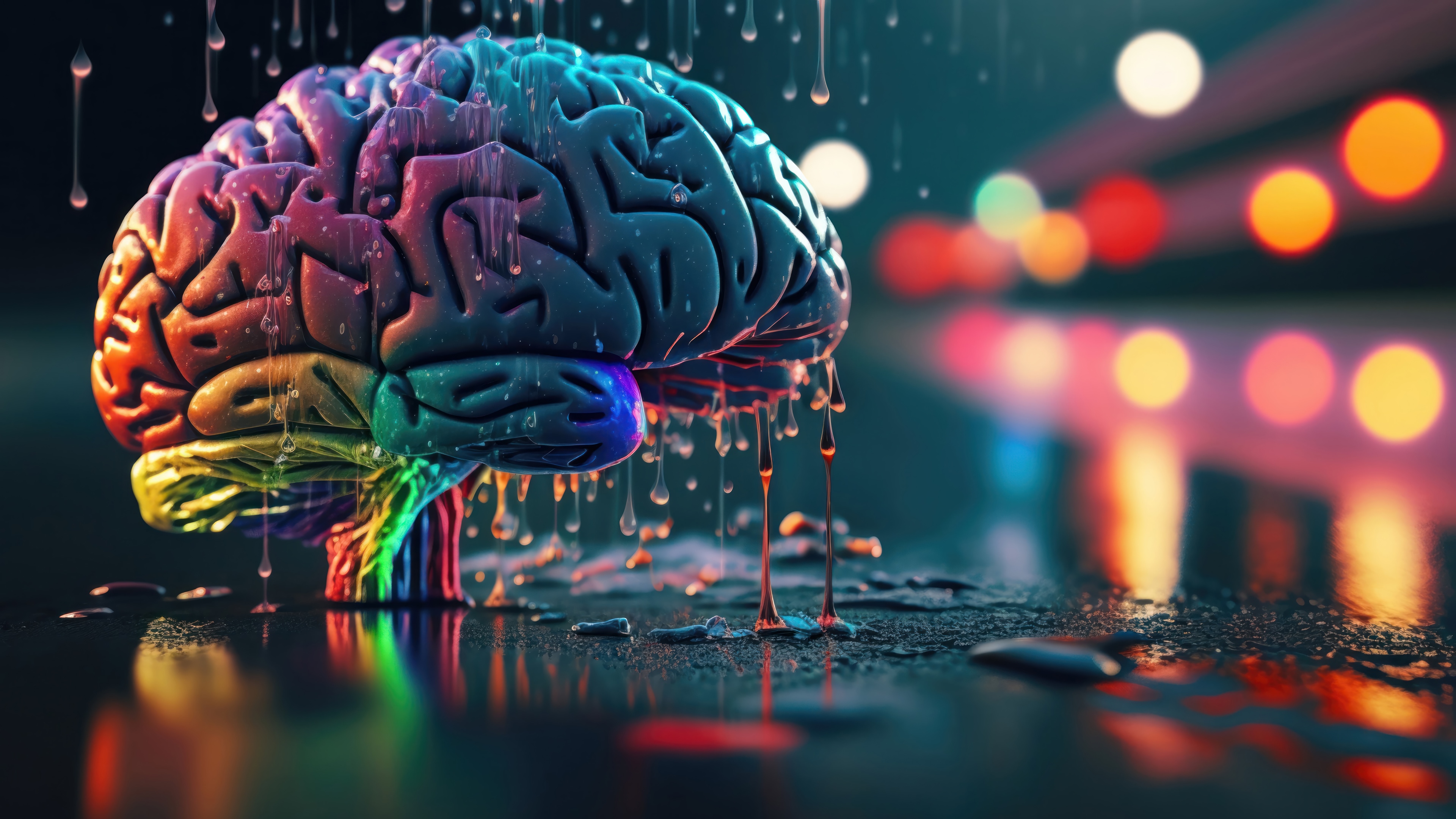 Colorful Brain Dripping Liquid 4K HD Wallpaper