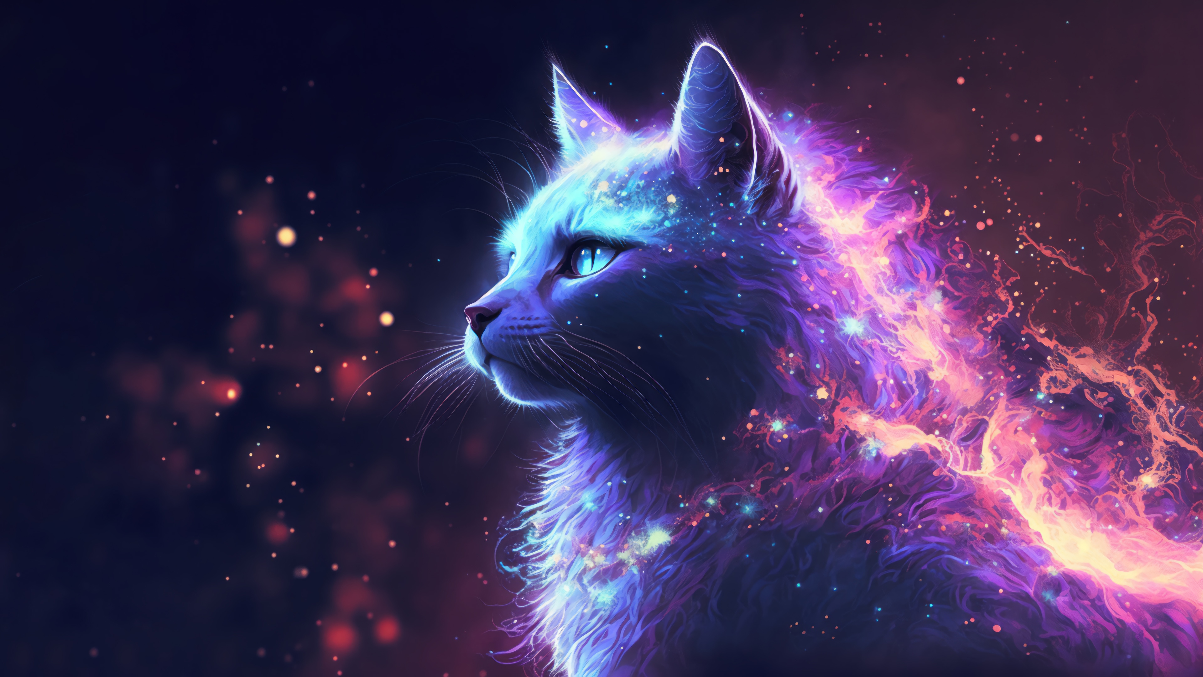 Cosmic Cat with Nebula Fur HD Wallpaper
