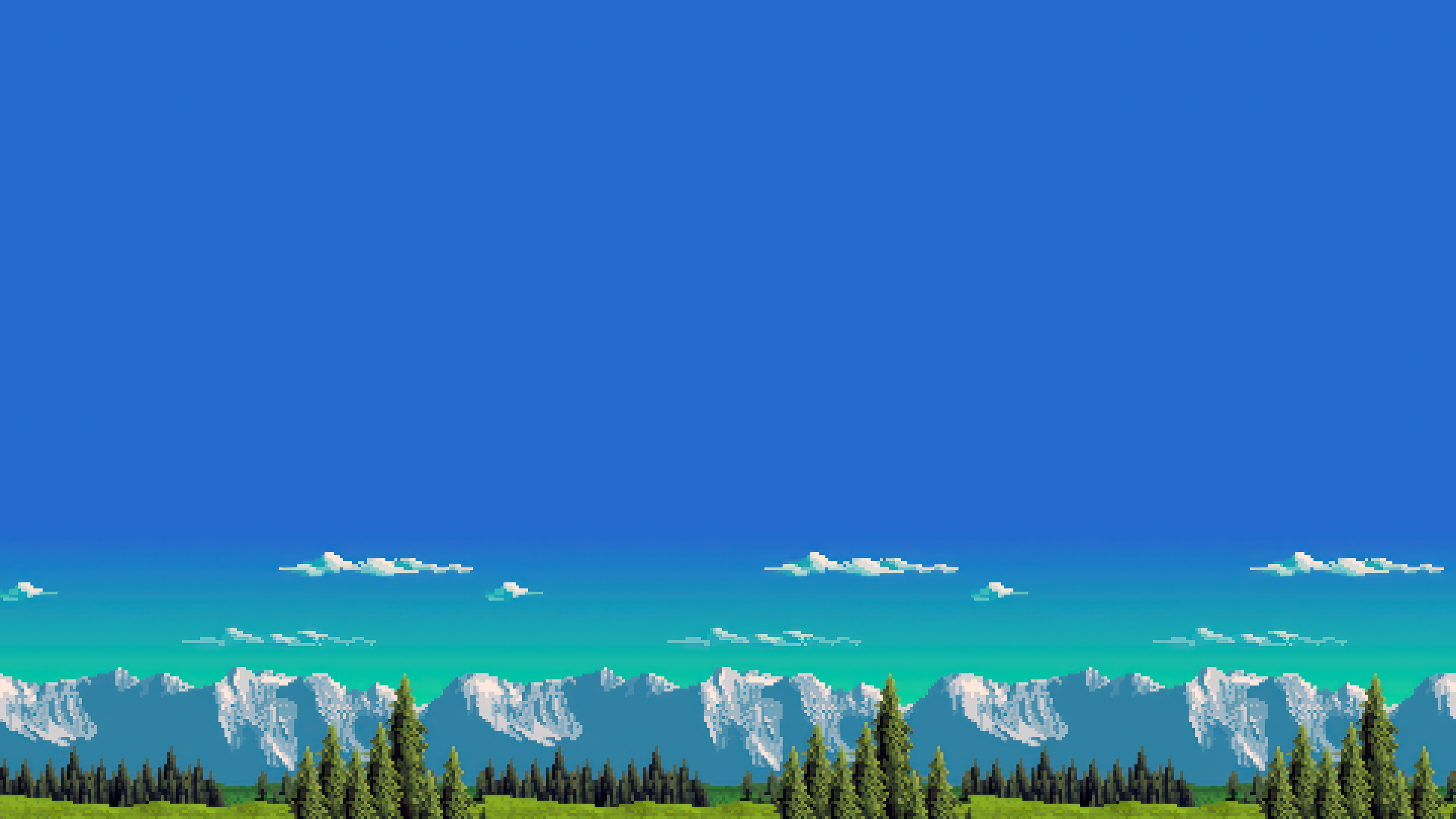 Pixel Art Landscape with Mountains and Trees 4K HD Wallpaper