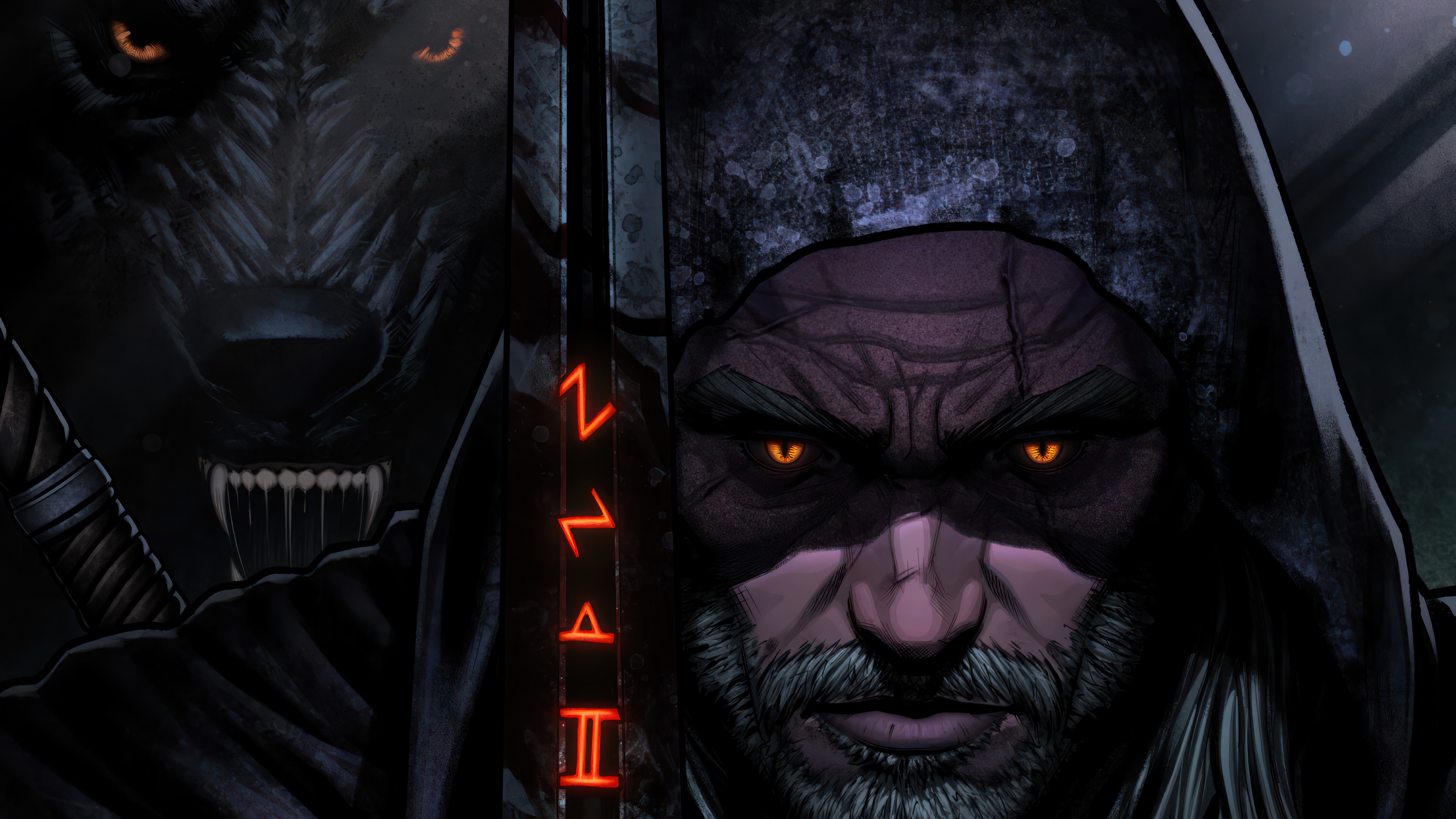 Geralt of Rivia and a wolf in 4K HD Wallpaper