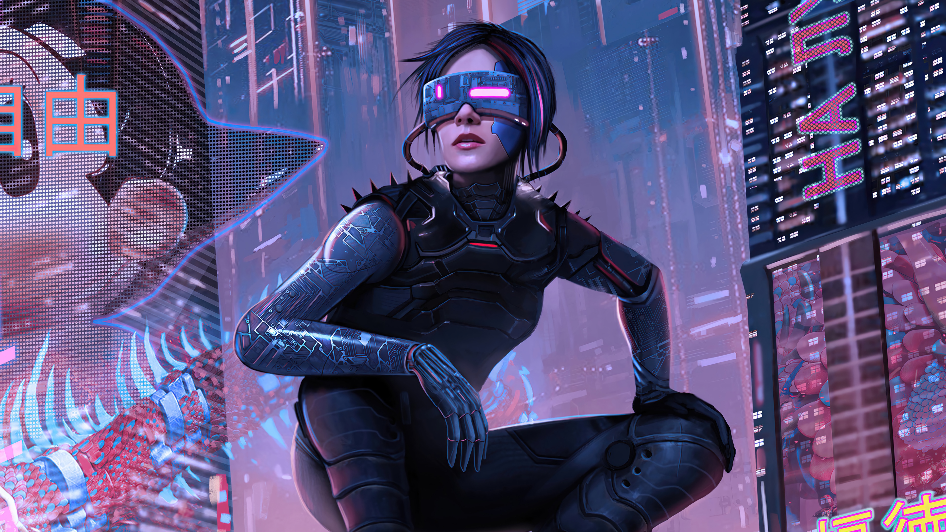 Cyberpunk Girl in Futuristic City 4K HD Wallpaper