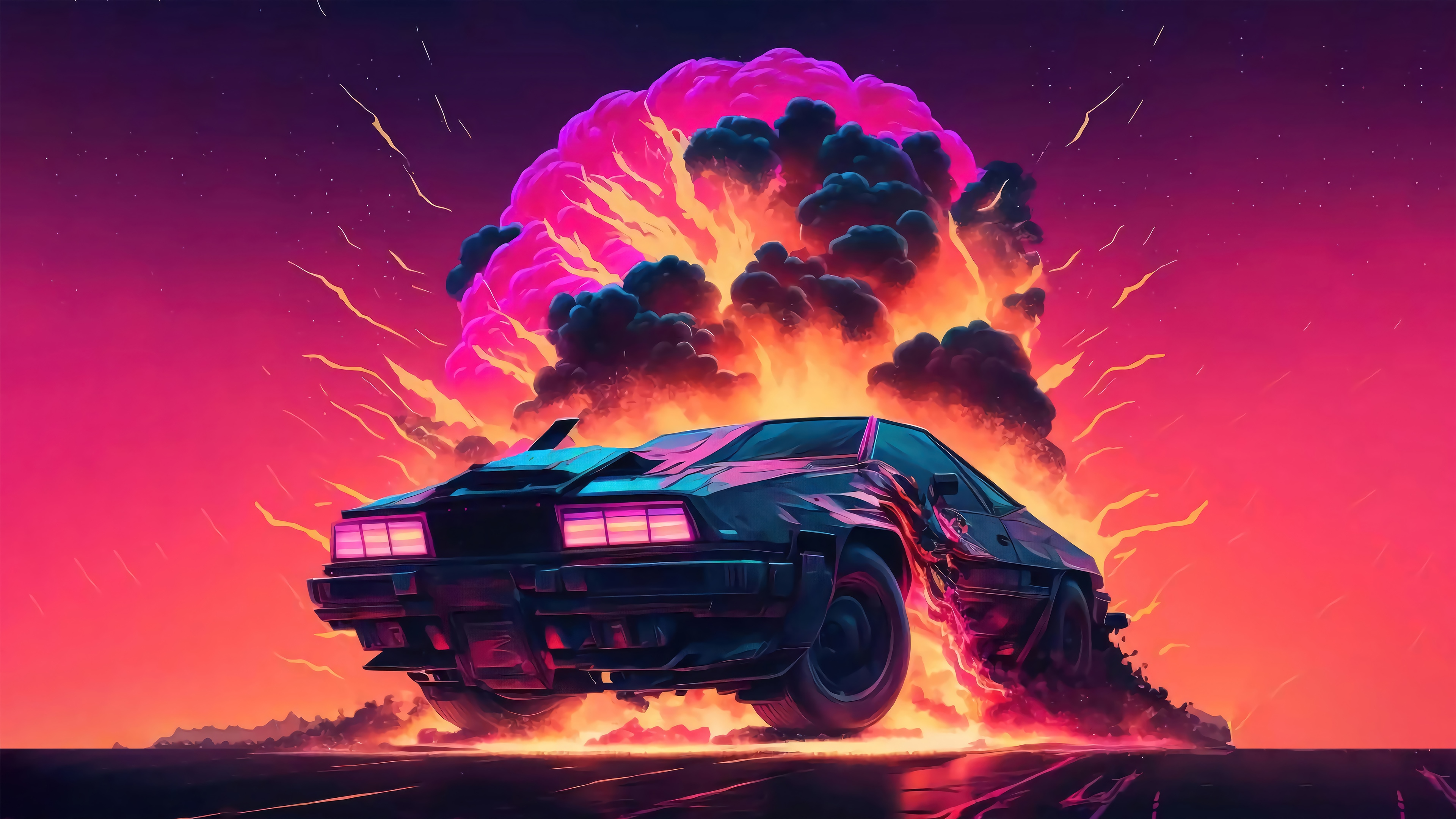 Sports Car in Explosion 4K HD Wallpaper