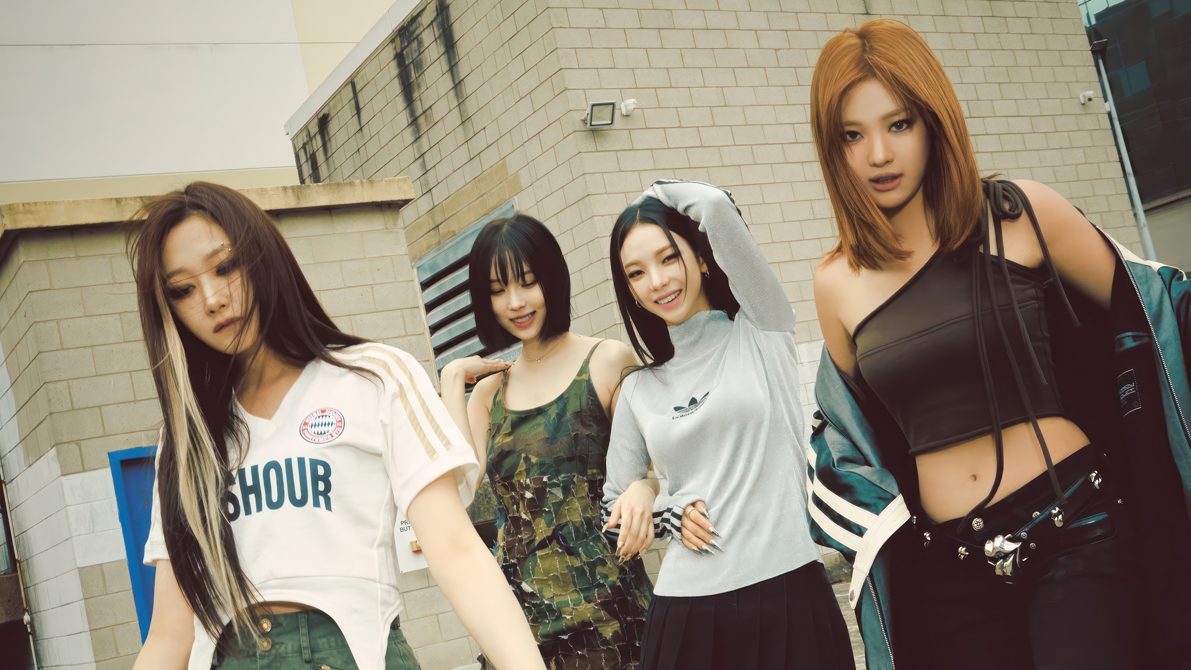 Aespa members posing outdoors HD Wallpaper