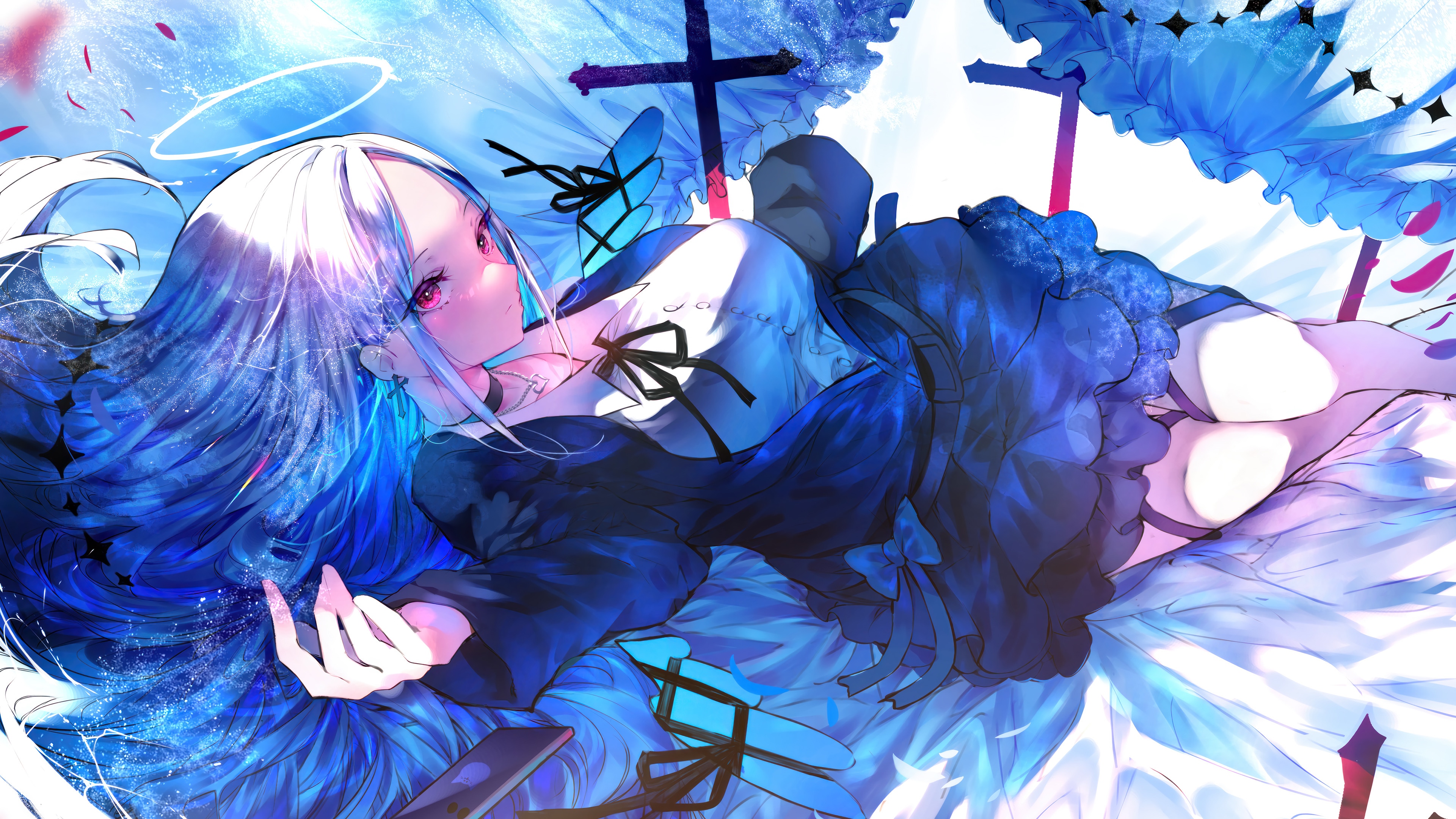 Anime Girl Angel with Halo and Wings 4K HD Wallpaper