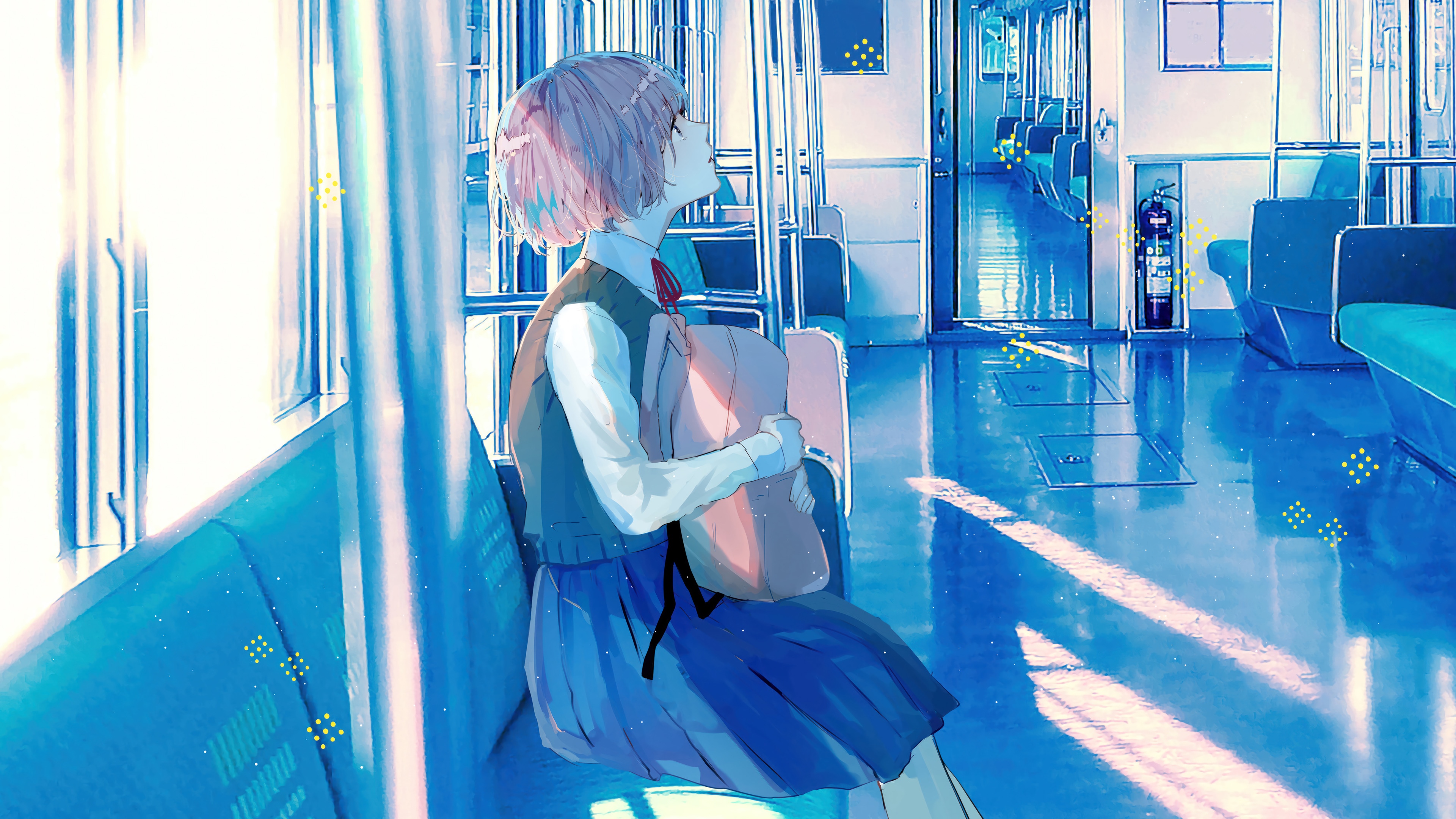 Anime Girl Riding a Train 4K HD Wallpaper