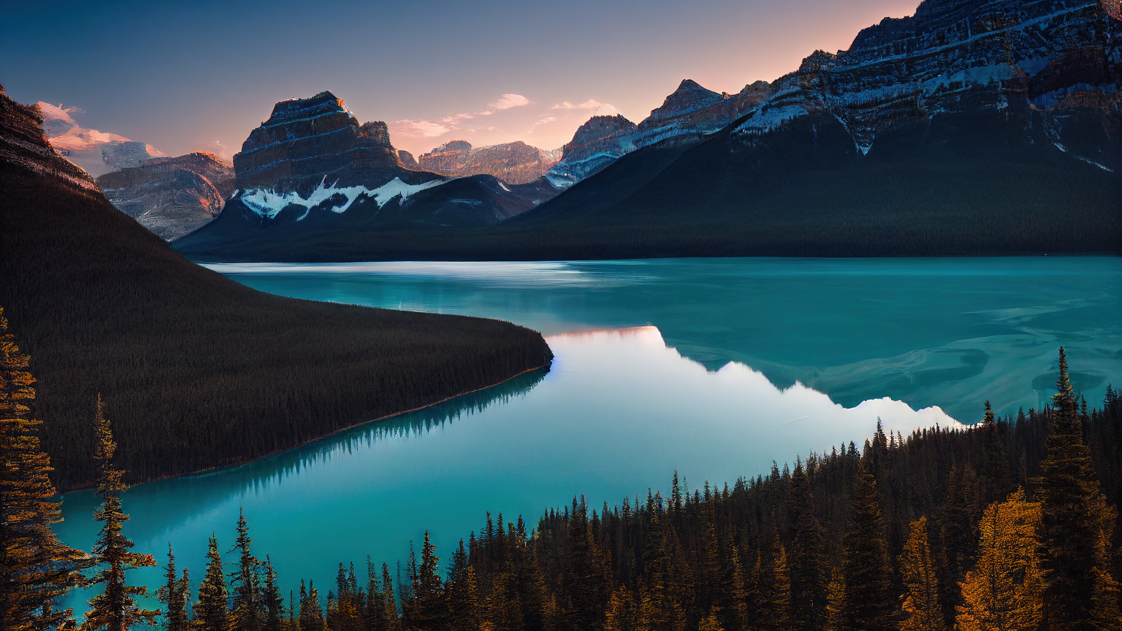 Turquoise Lake and Mountains 4K HD Wallpaper