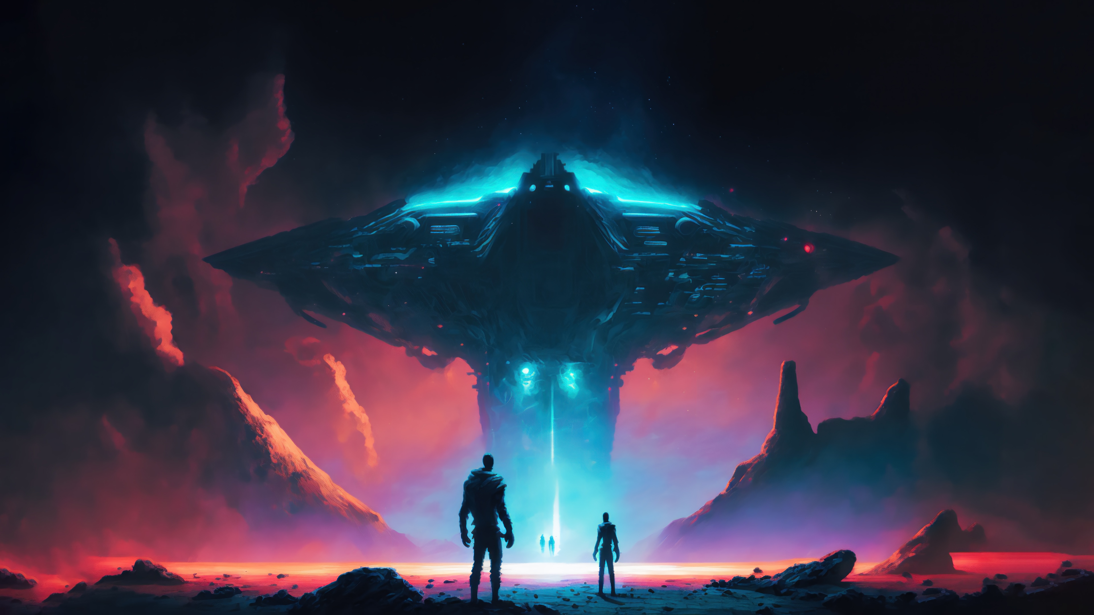 Alien Spaceship Landing on a Red Planet 4K HD Wallpaper