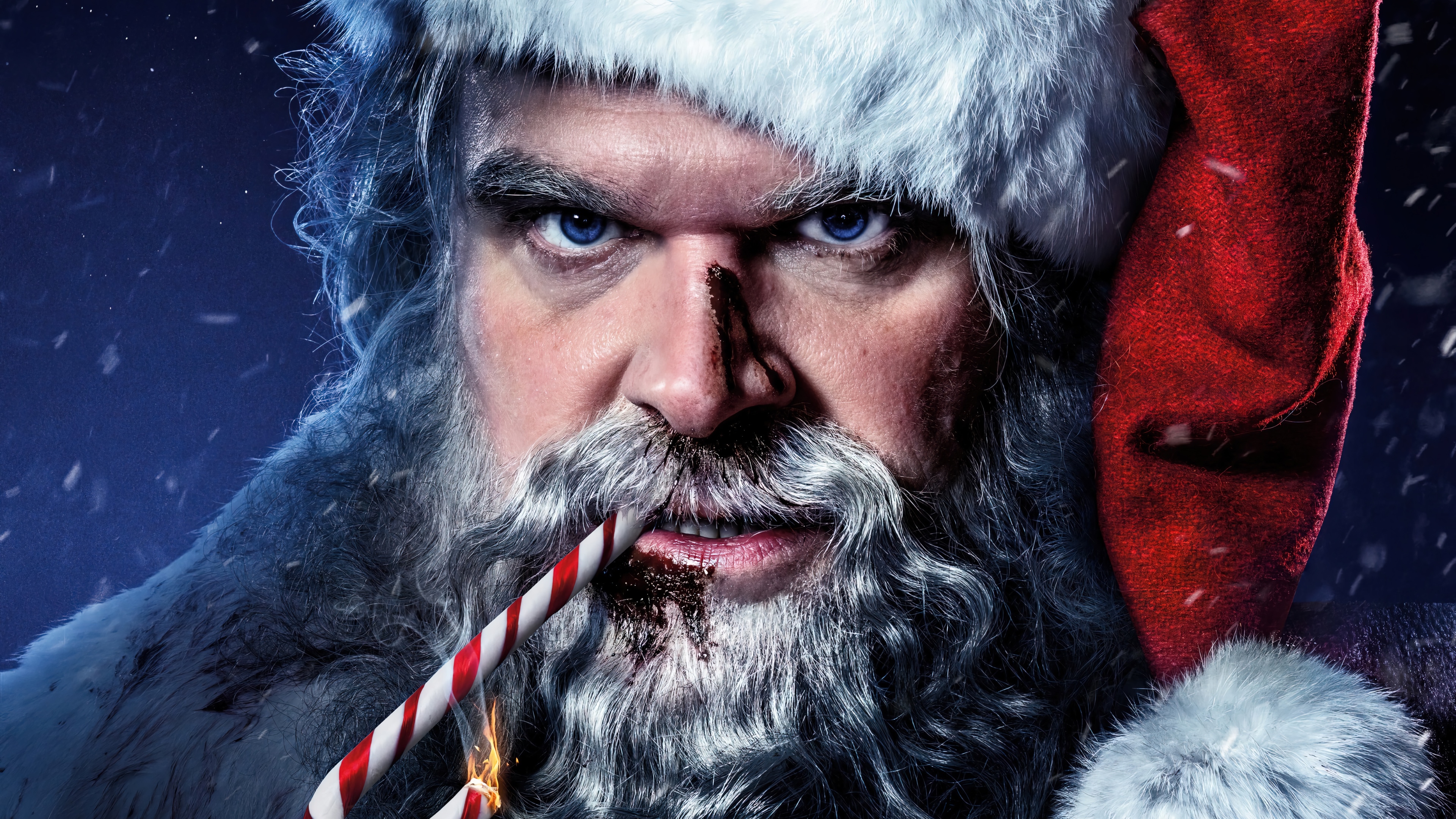 Violent Night 4K: Santa Claus with Candy Cane HD Wallpaper