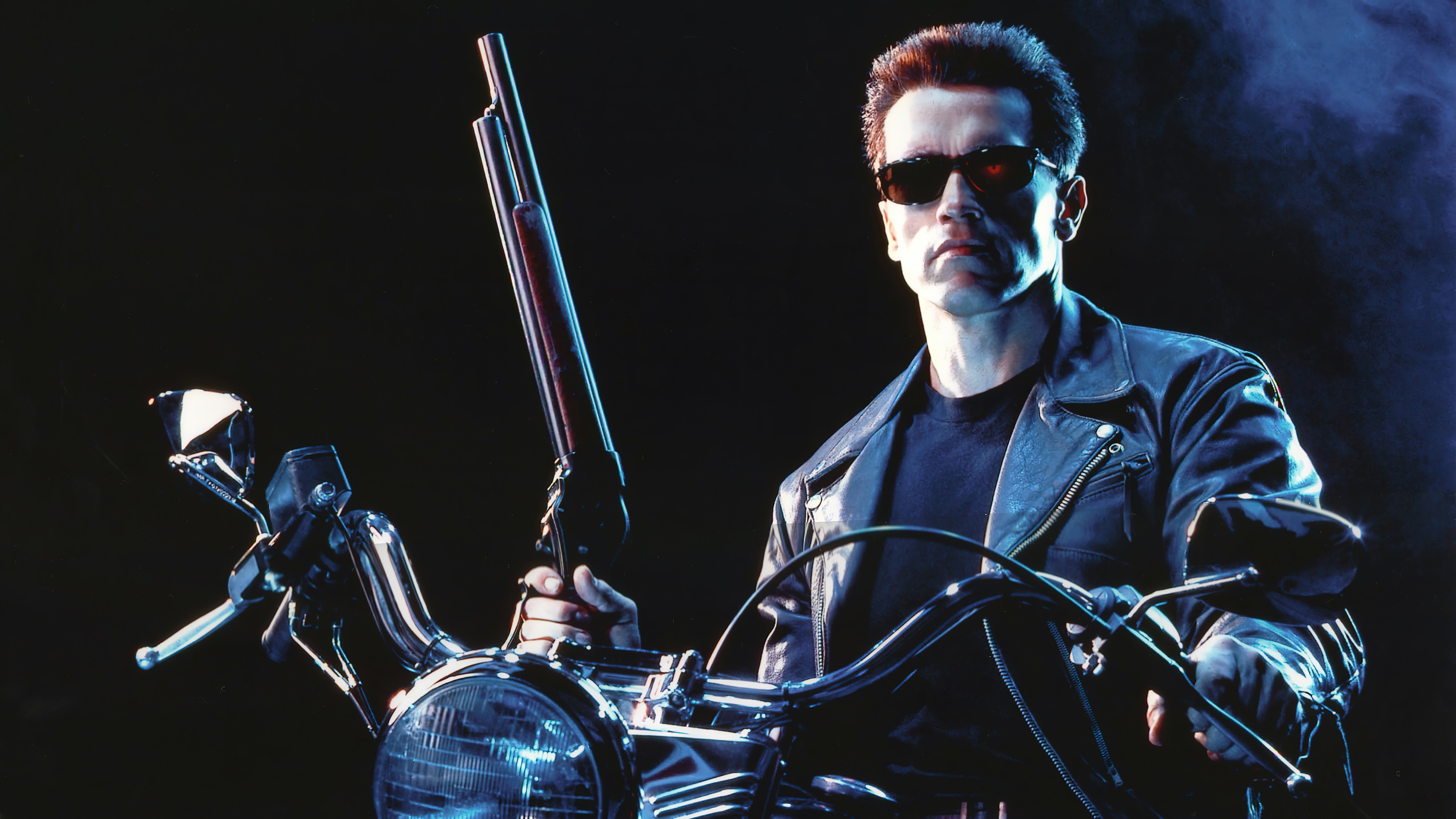 Arnold Schwarzenegger as Terminator on a Motorcycle HD Wallpaper