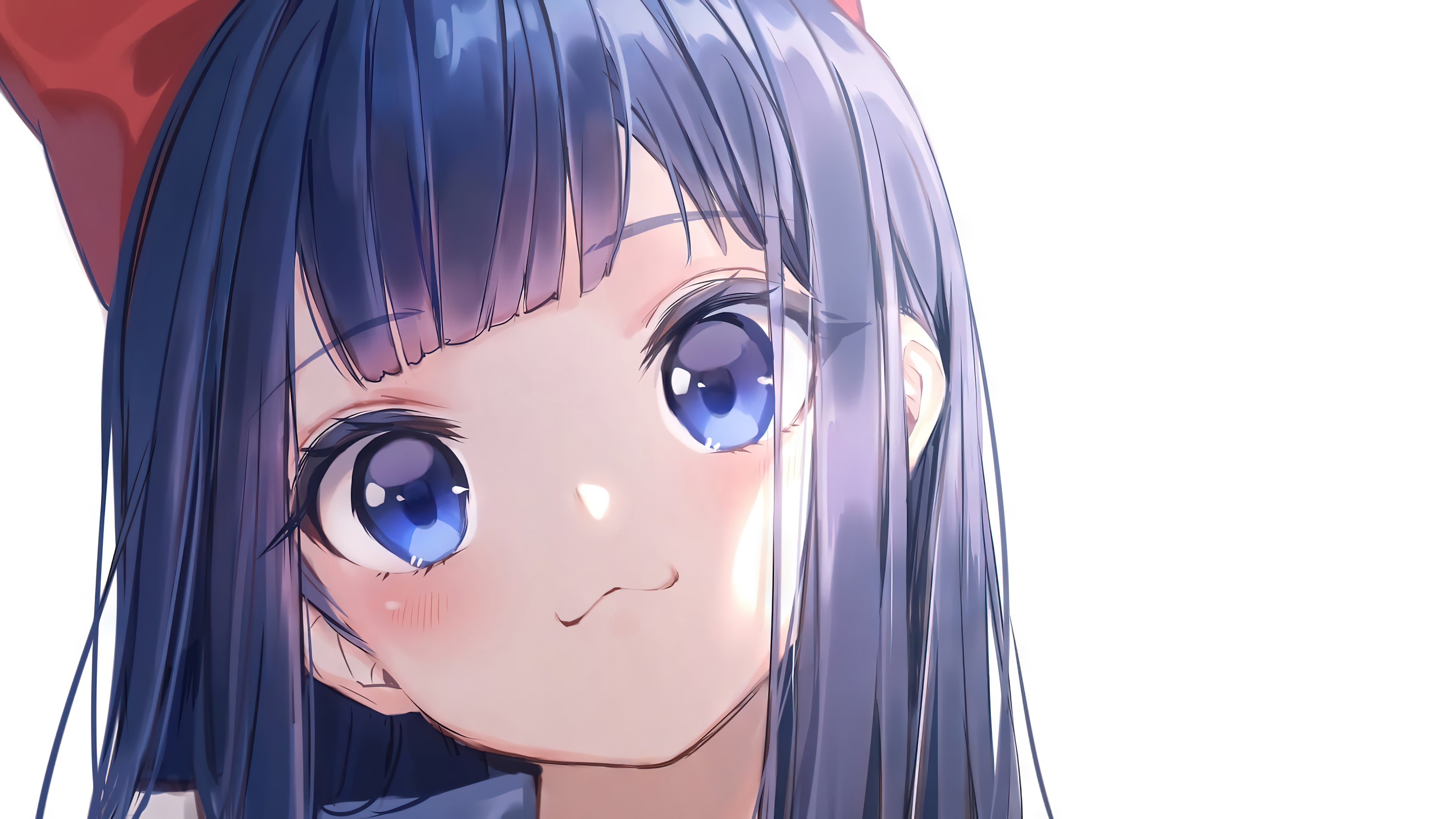 Anime Girl with Blue Hair and Red Bow 4K HD Wallpaper