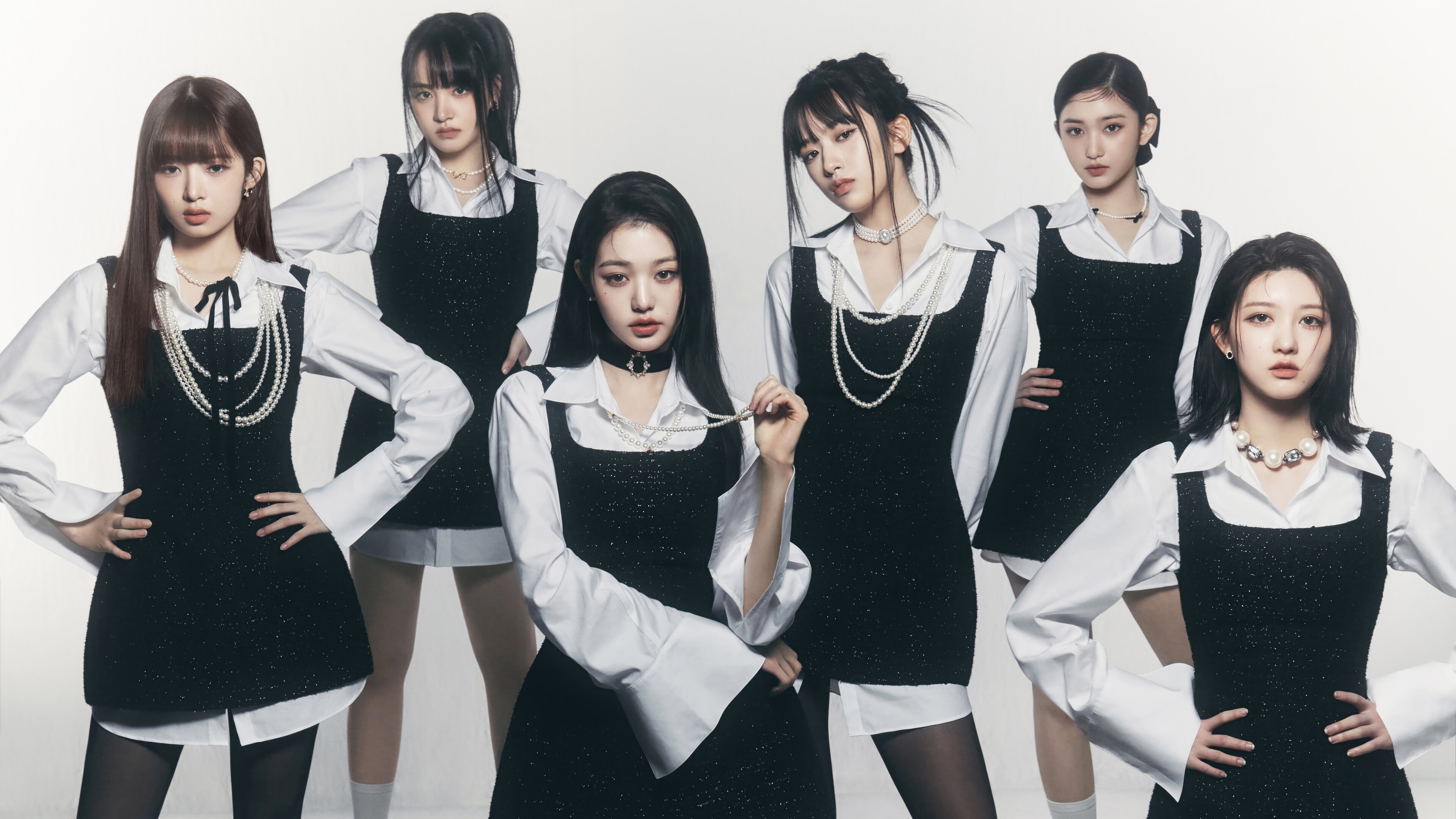 IVE members in black dresses and white shirts HD Wallpaper