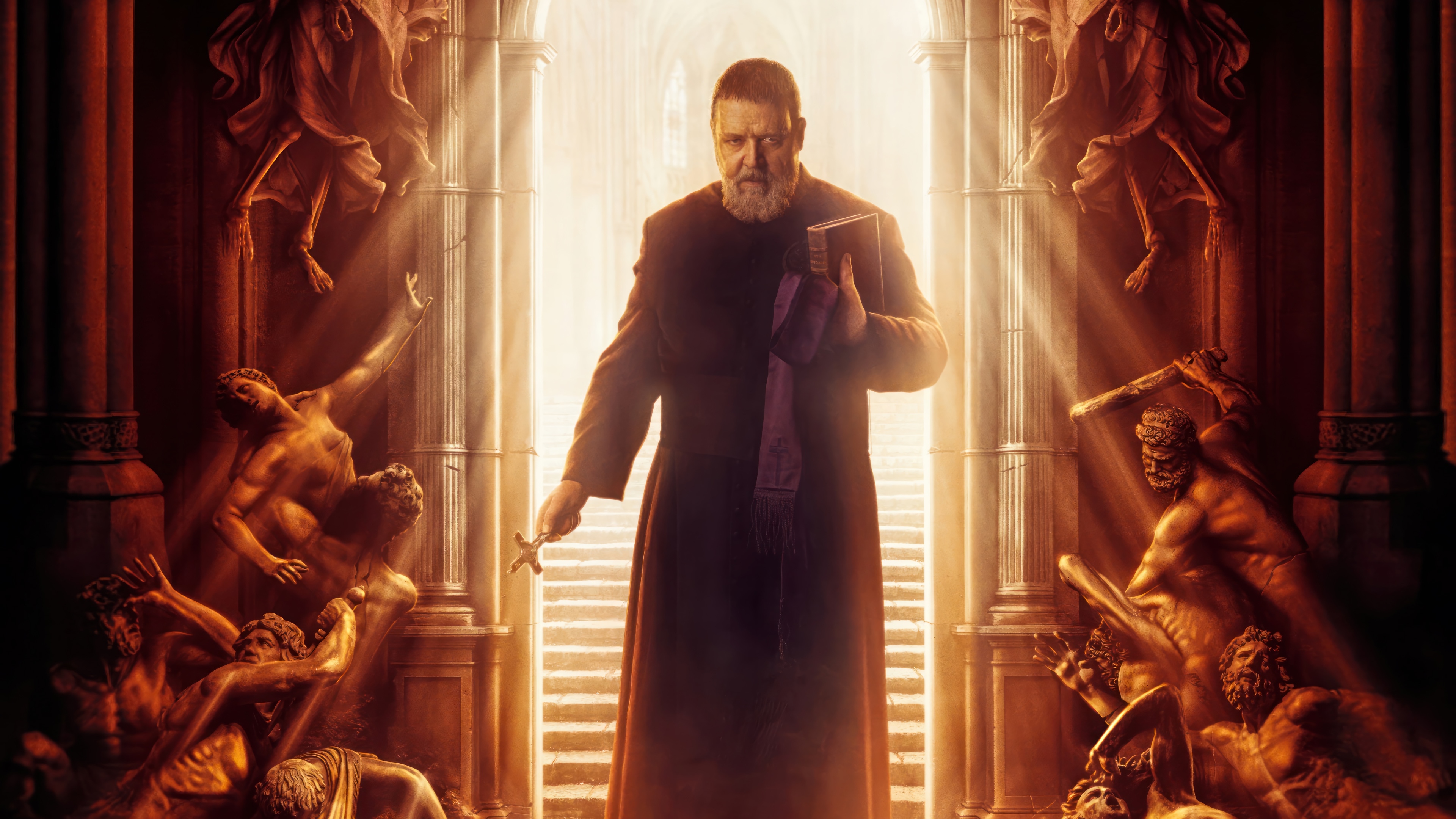 Russell Crowe in The Pope's Exorcist 4K HD Wallpaper