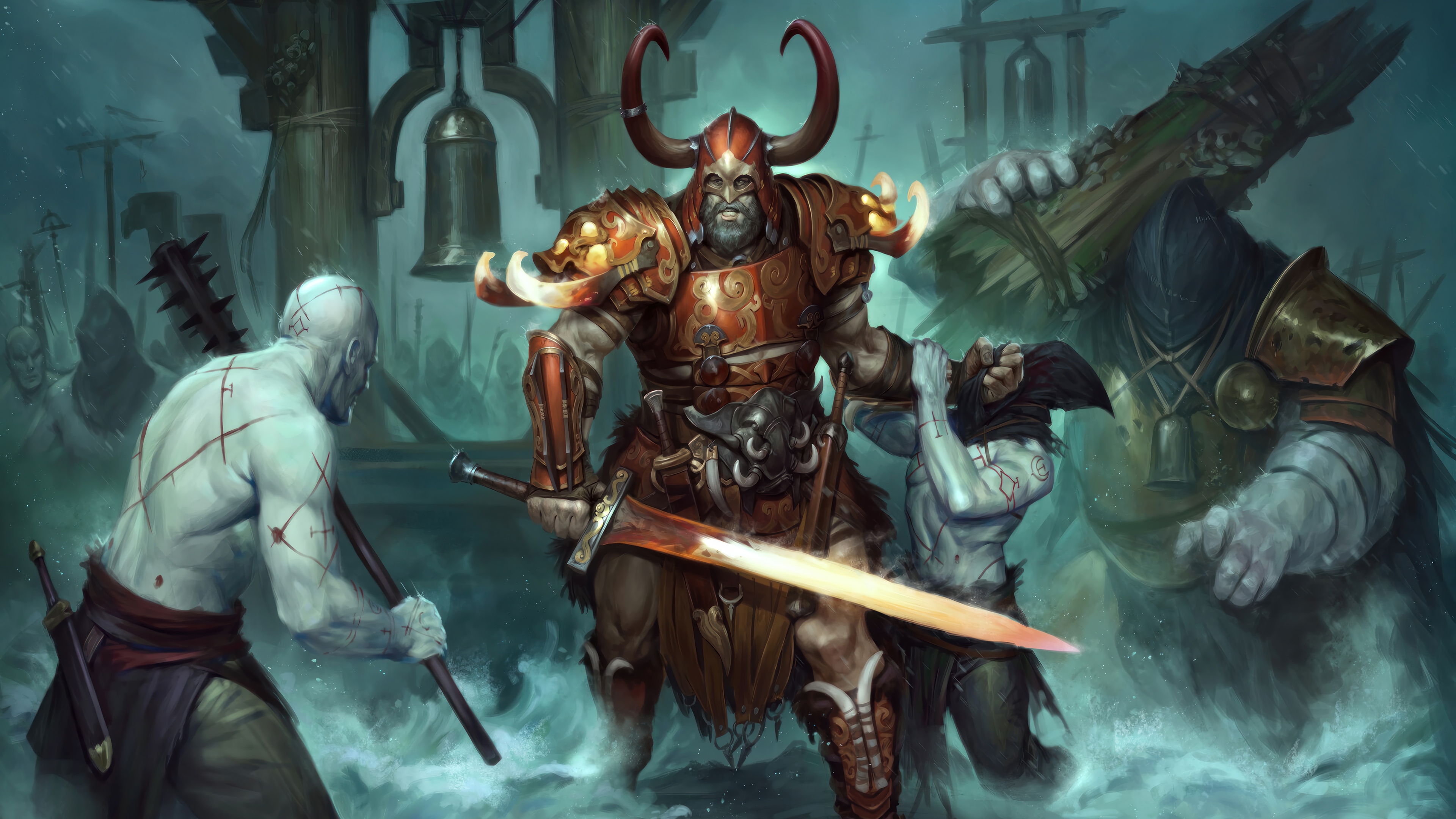 Diablo IV Barbarian in battle HD Wallpaper
