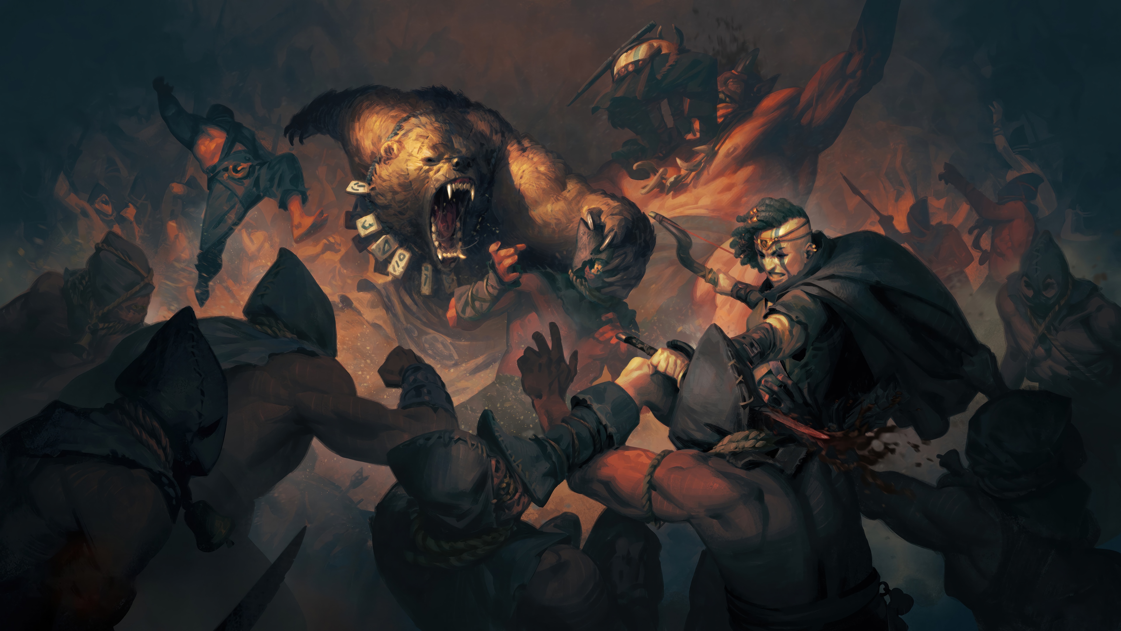 Diablo IV Battle with Bear and Warriors HD Wallpaper