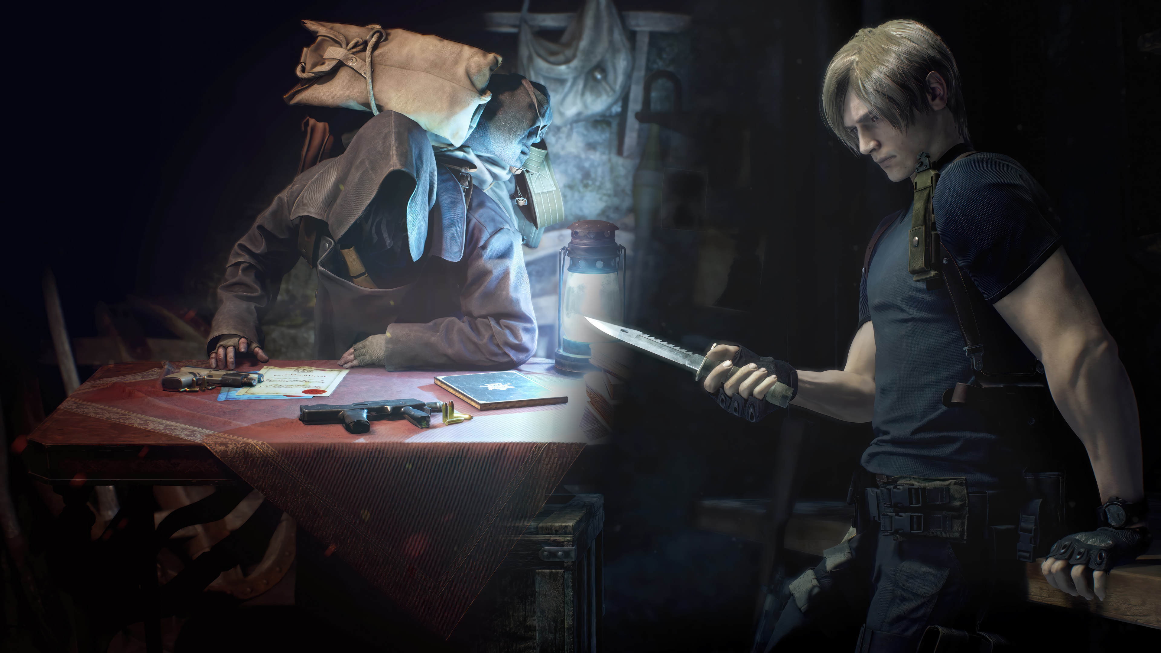 Resident Evil 4 Remake: Leon S. Kennedy and Mysterious Figure HD Wallpaper
