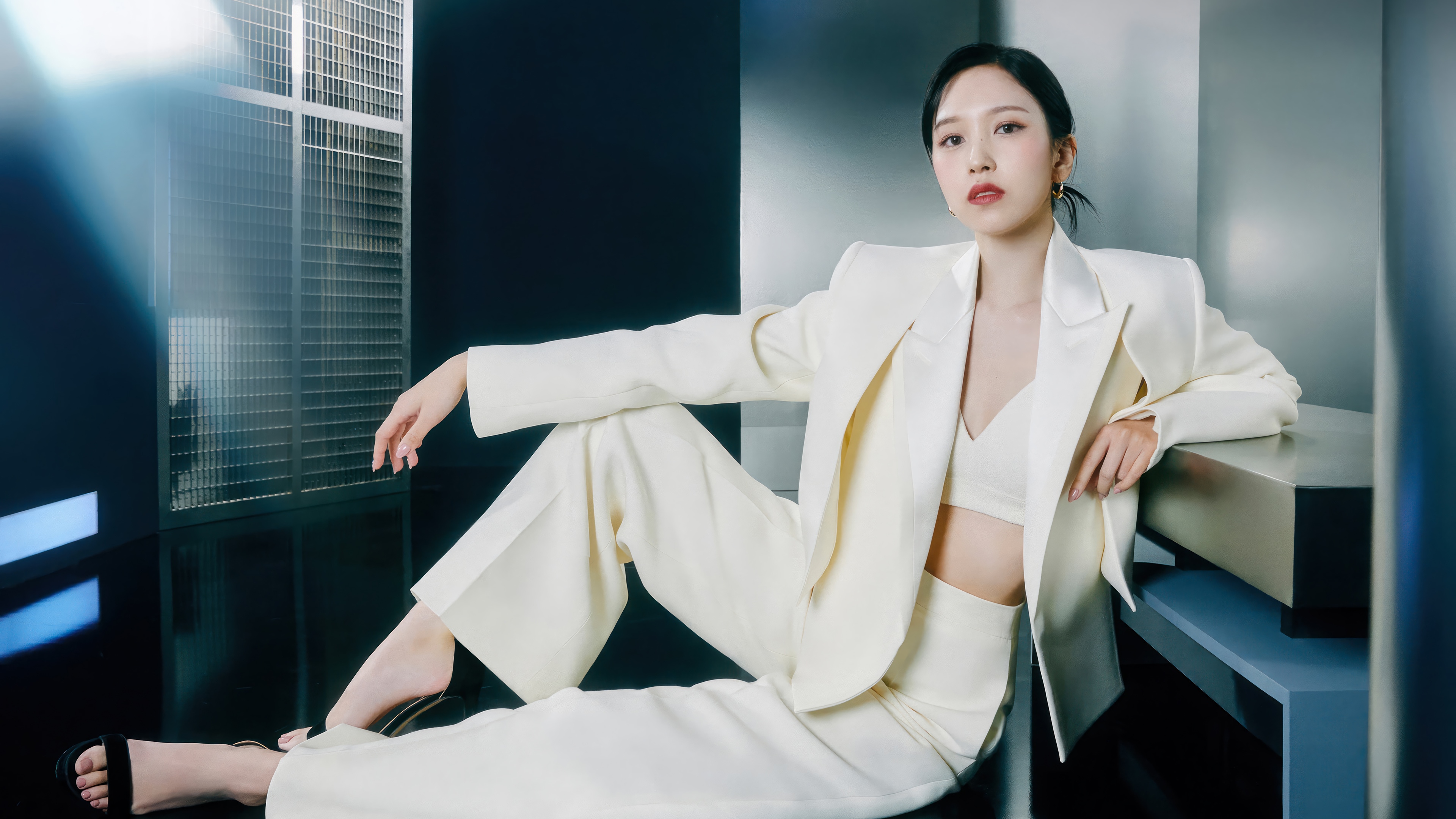 TWICE Mina in a white suit HD Wallpaper