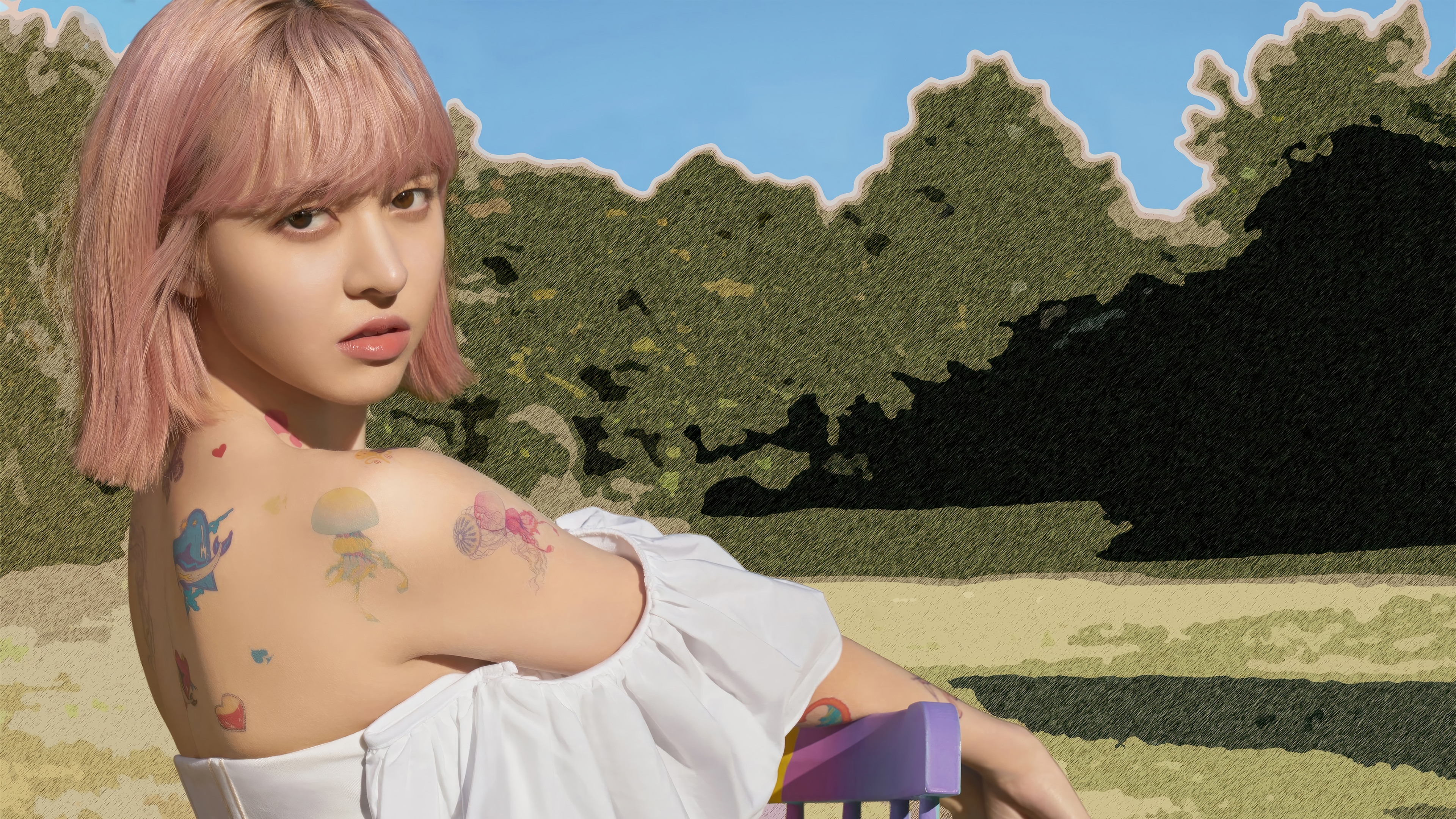 Lily from NMIXX with tattoos HD Wallpaper