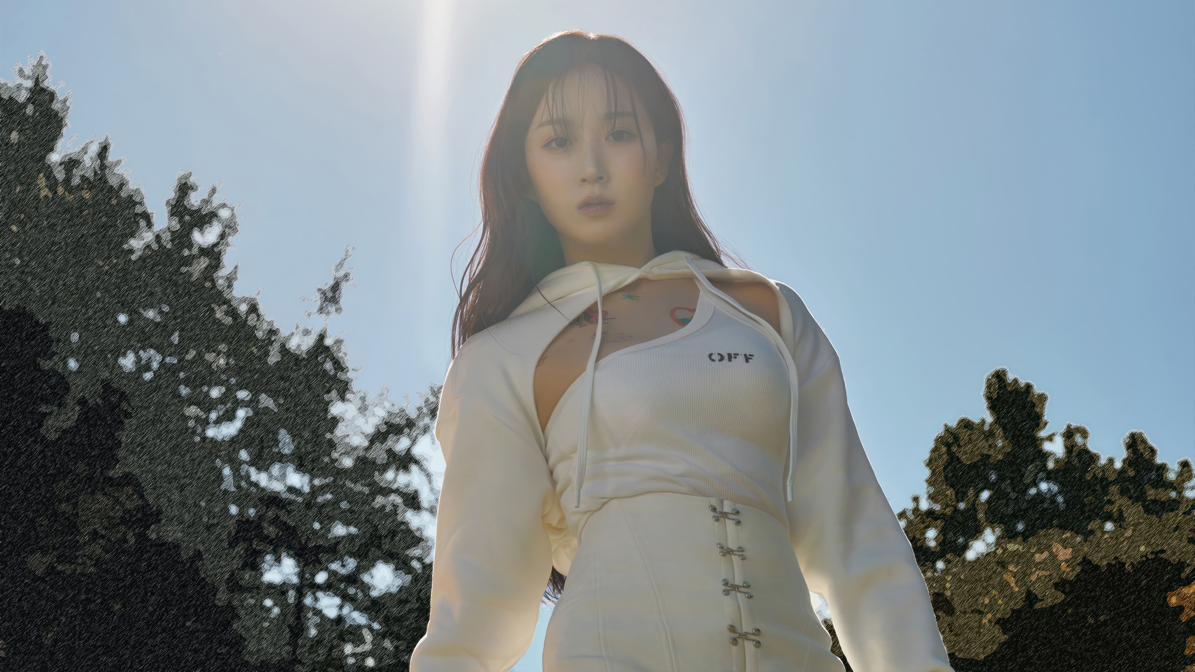 Haewon from NMIXX in white outfit HD Wallpaper