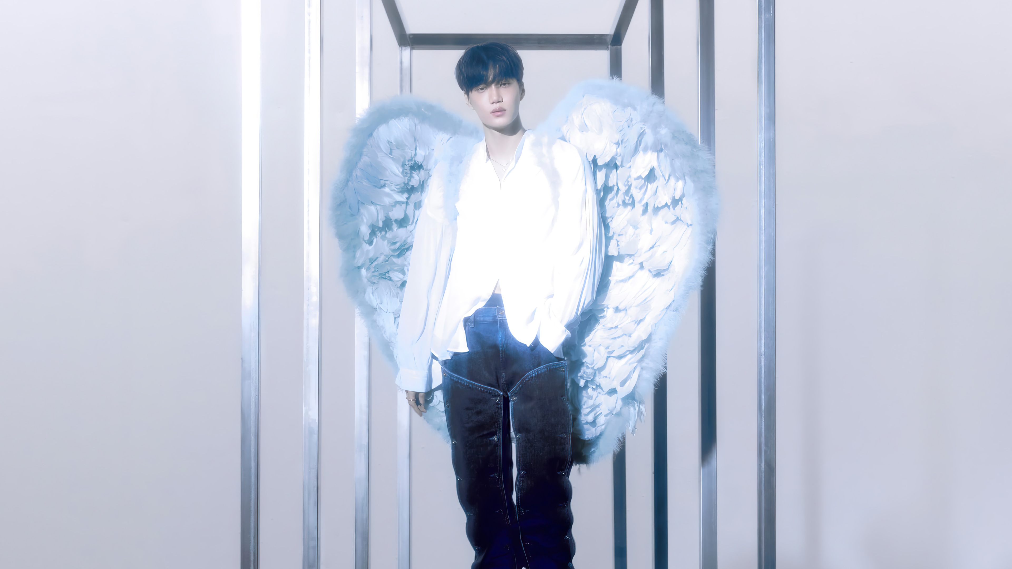 Kai from EXO with blue angel wings HD Wallpaper