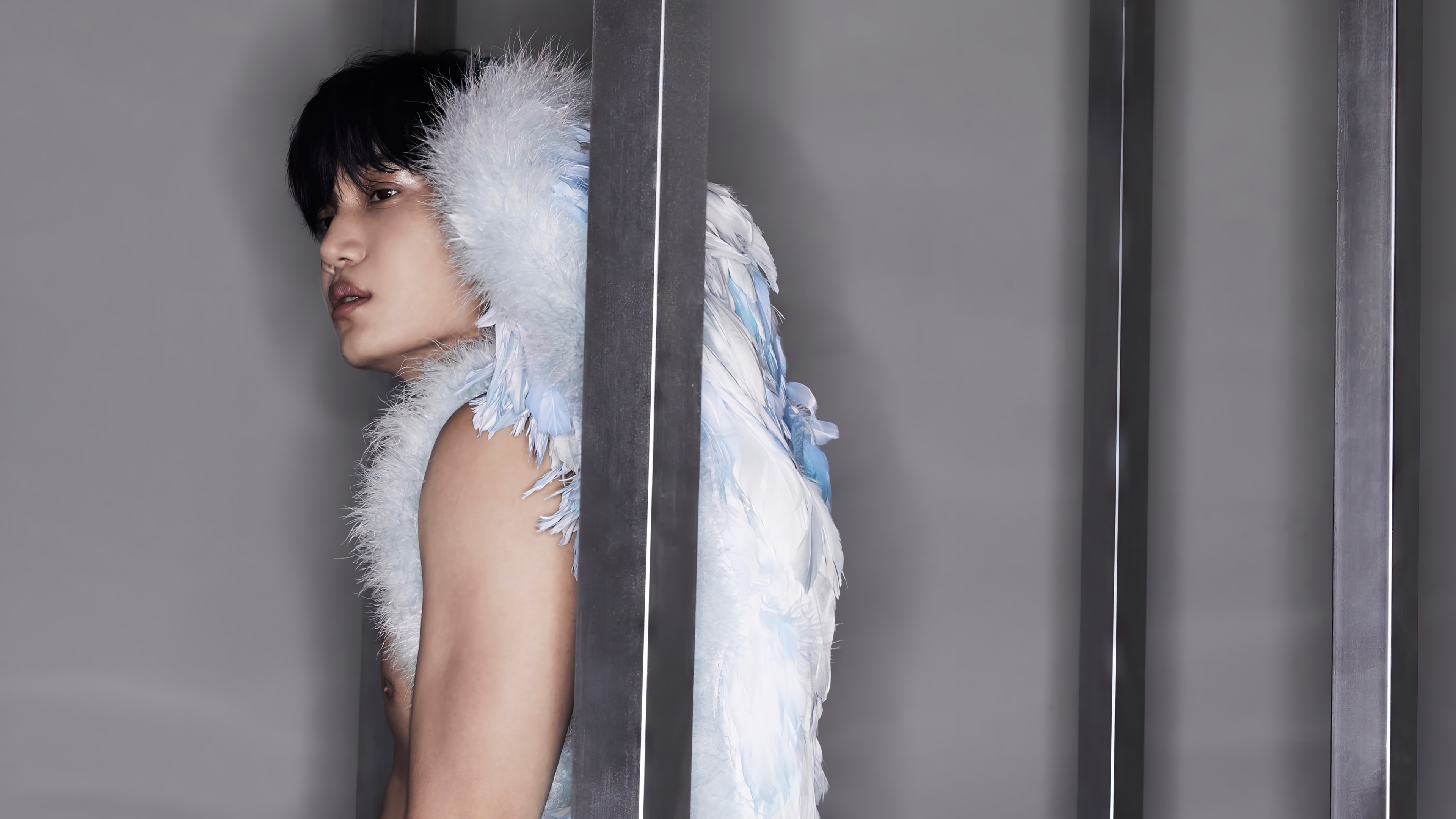 Kai from EXO in a feathered costume HD Wallpaper