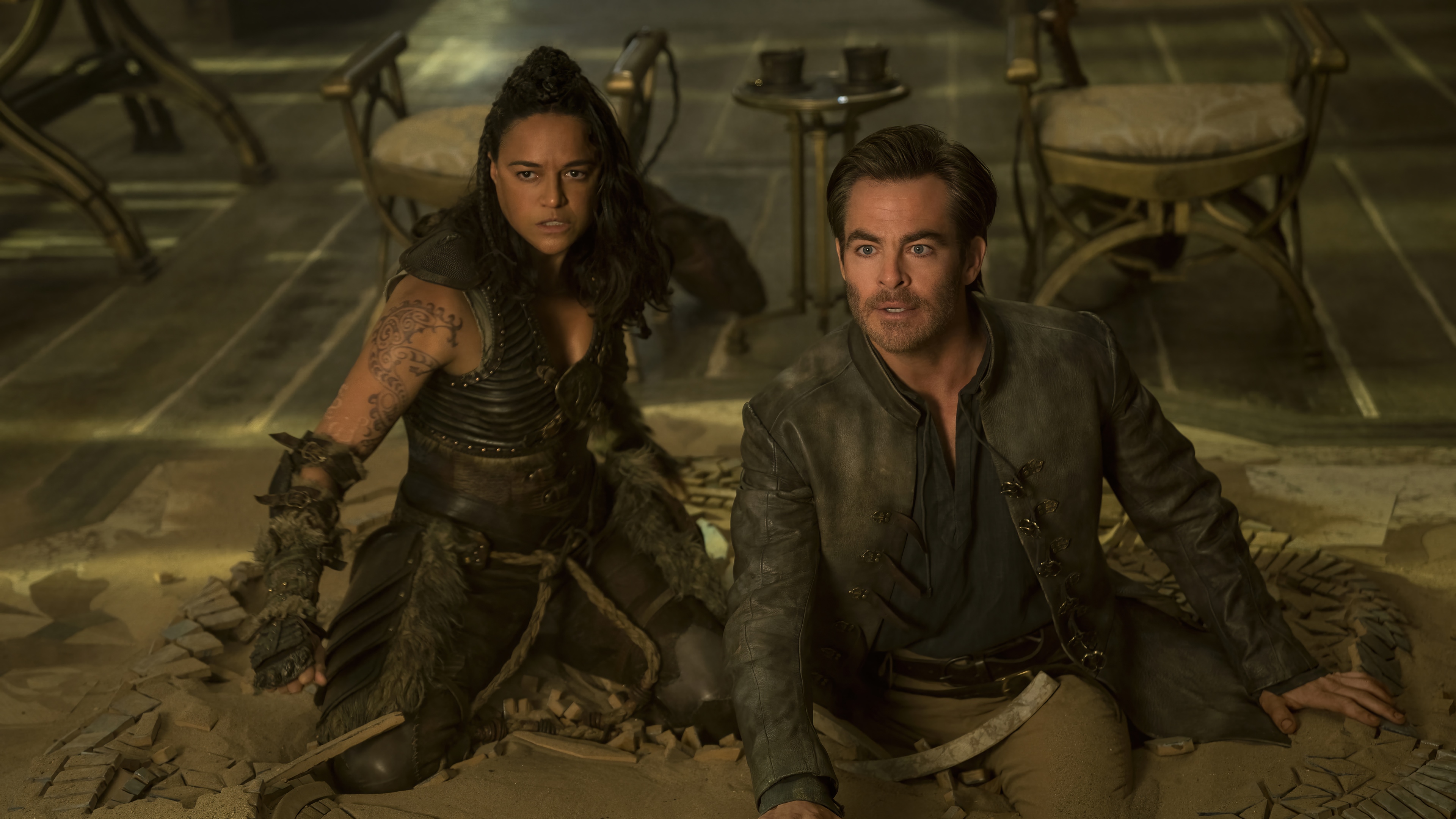 Chris Pine and Michelle Rodriguez in Dungeons and Dragons: Honor Among Thieves 4K HD Wallpaper