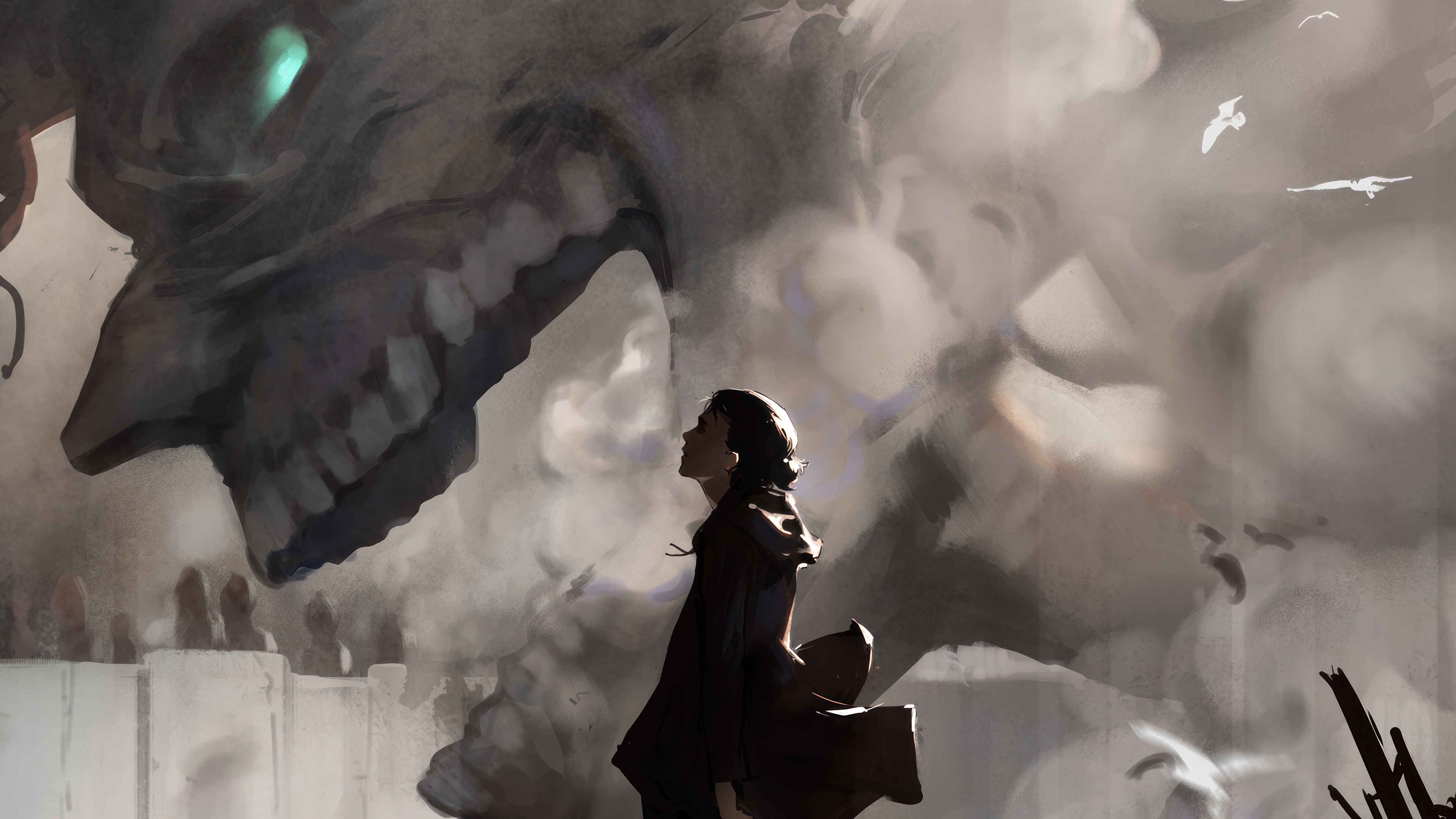Eren Yeager and a Titan in Attack on Titan 4K HD Wallpaper