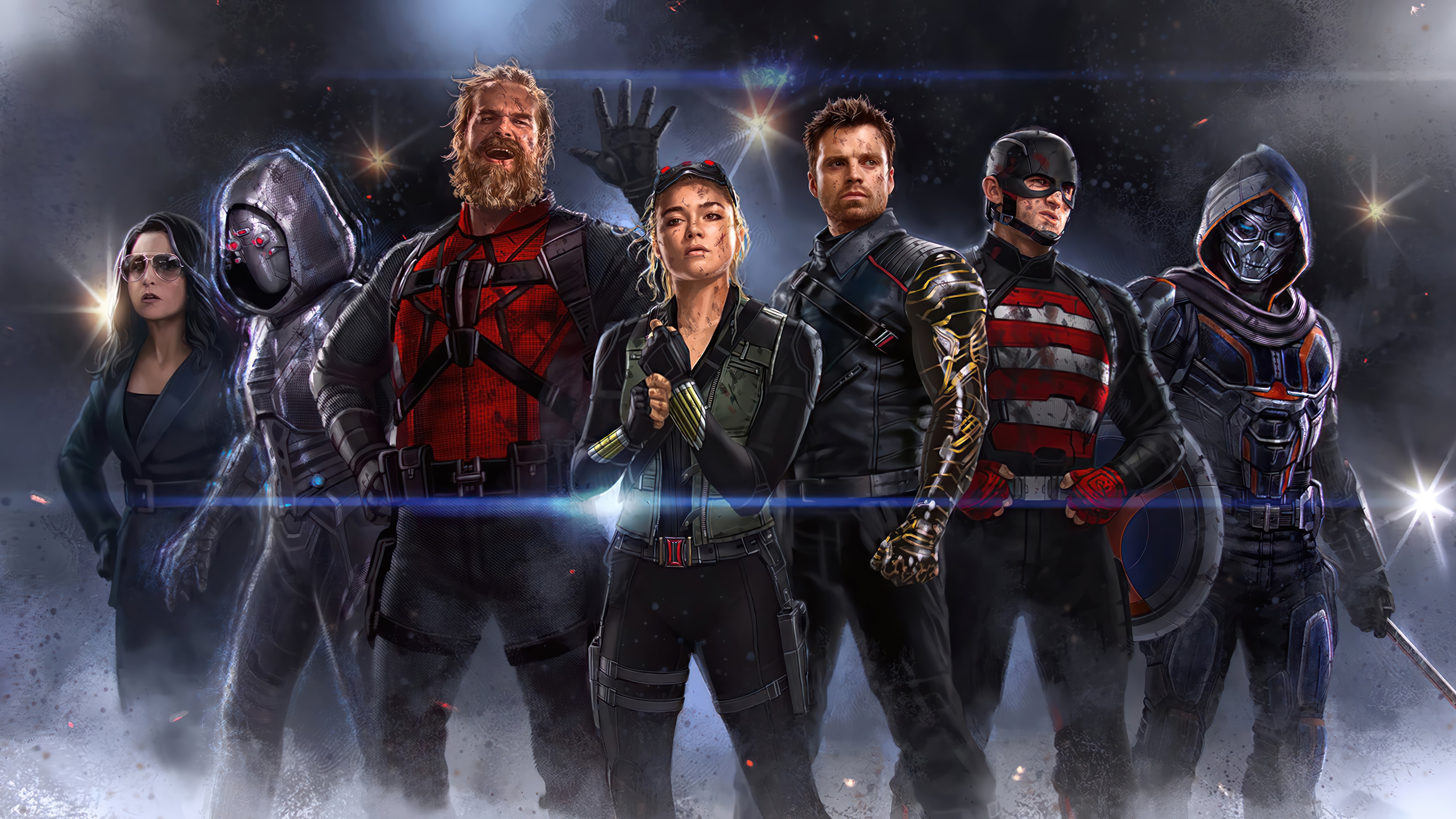 Thunderbolts 4K: Valentina, Ghost, Red Guardian, Yelena, Winter Soldier, U.S. Agent, Taskmaster HD Wallpaper