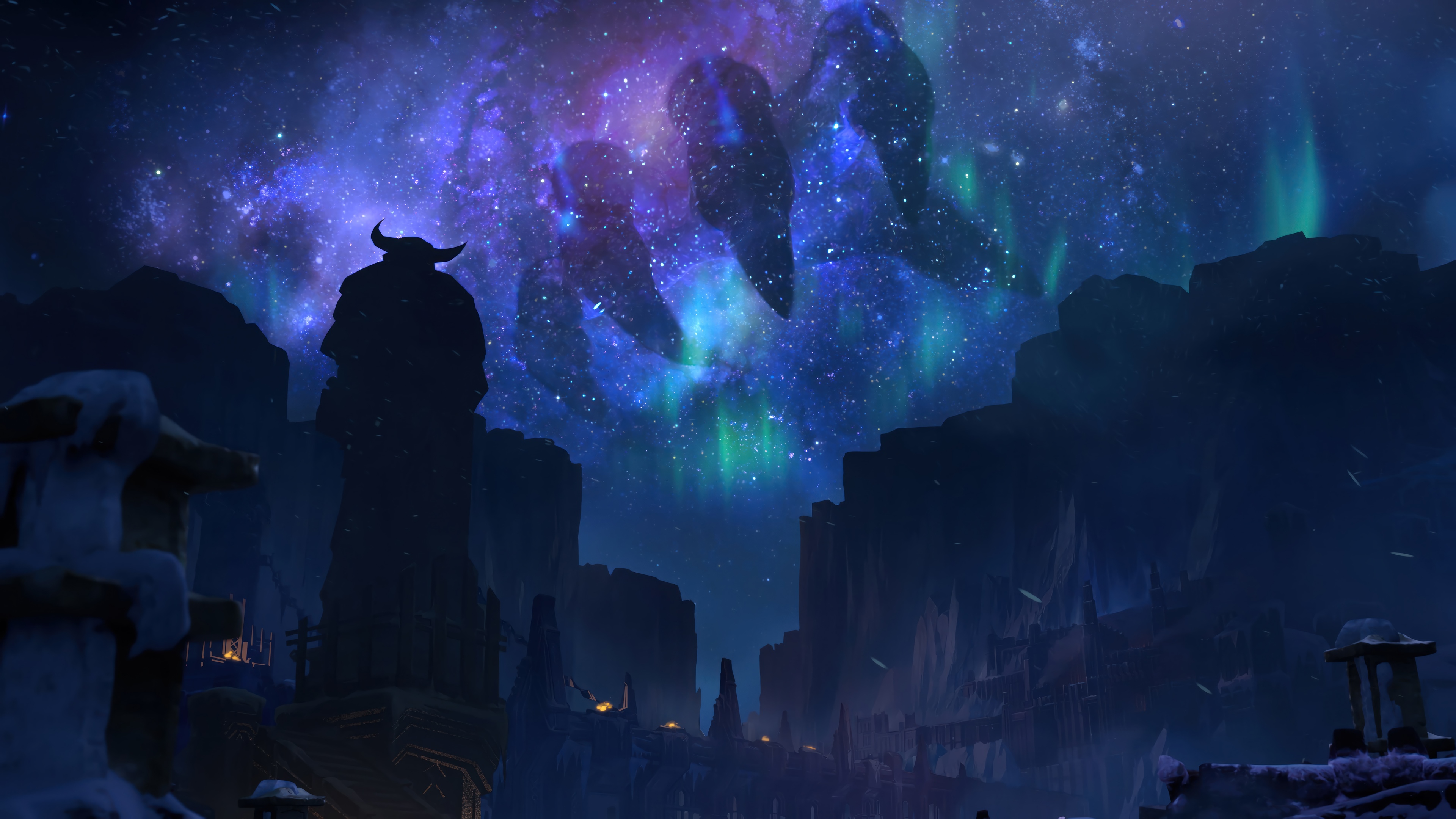Aurelion Sol in a starry night sky with aurora HD Wallpaper