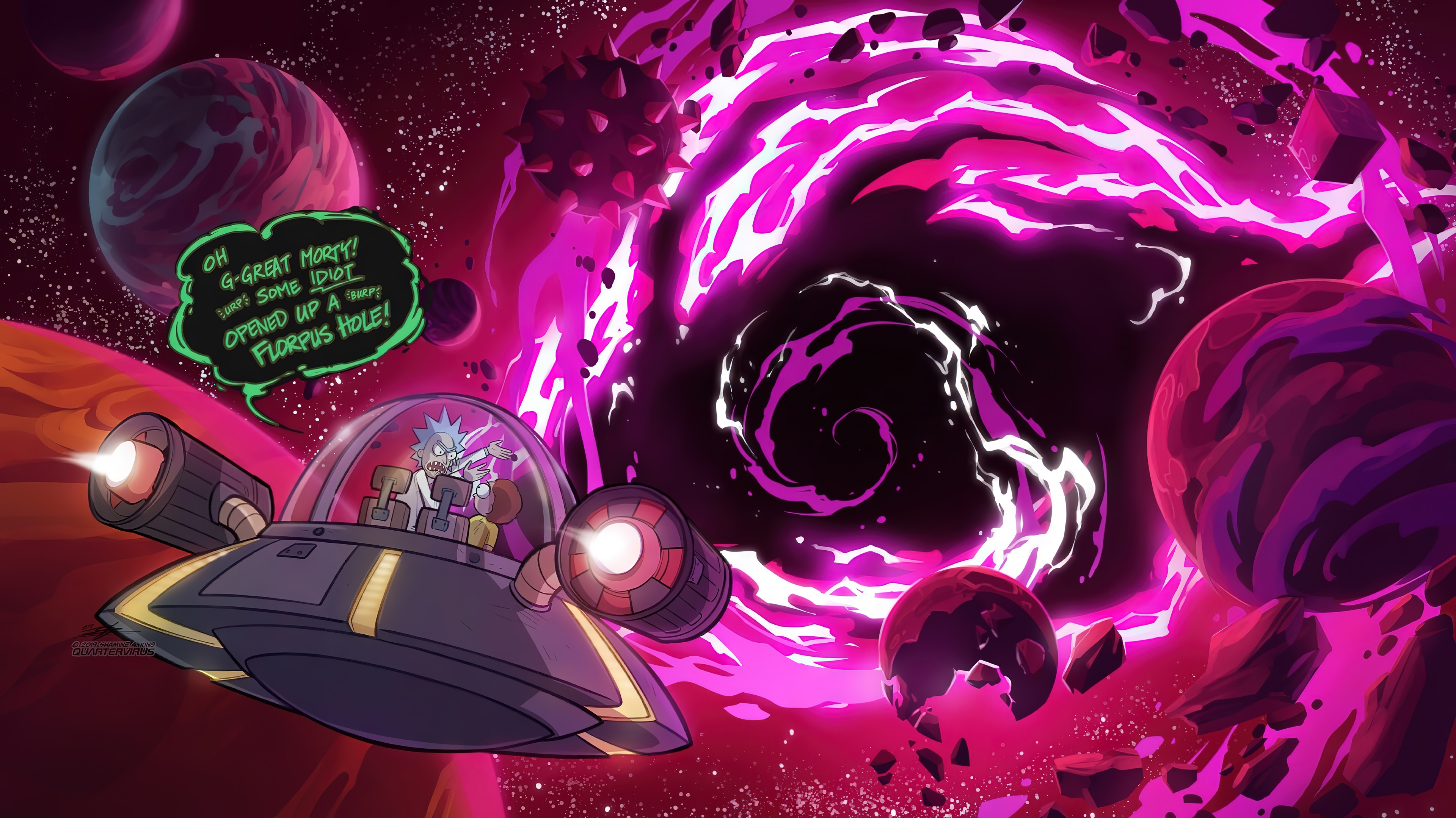 Rick and Morty in a spaceship near a portal HD Wallpaper