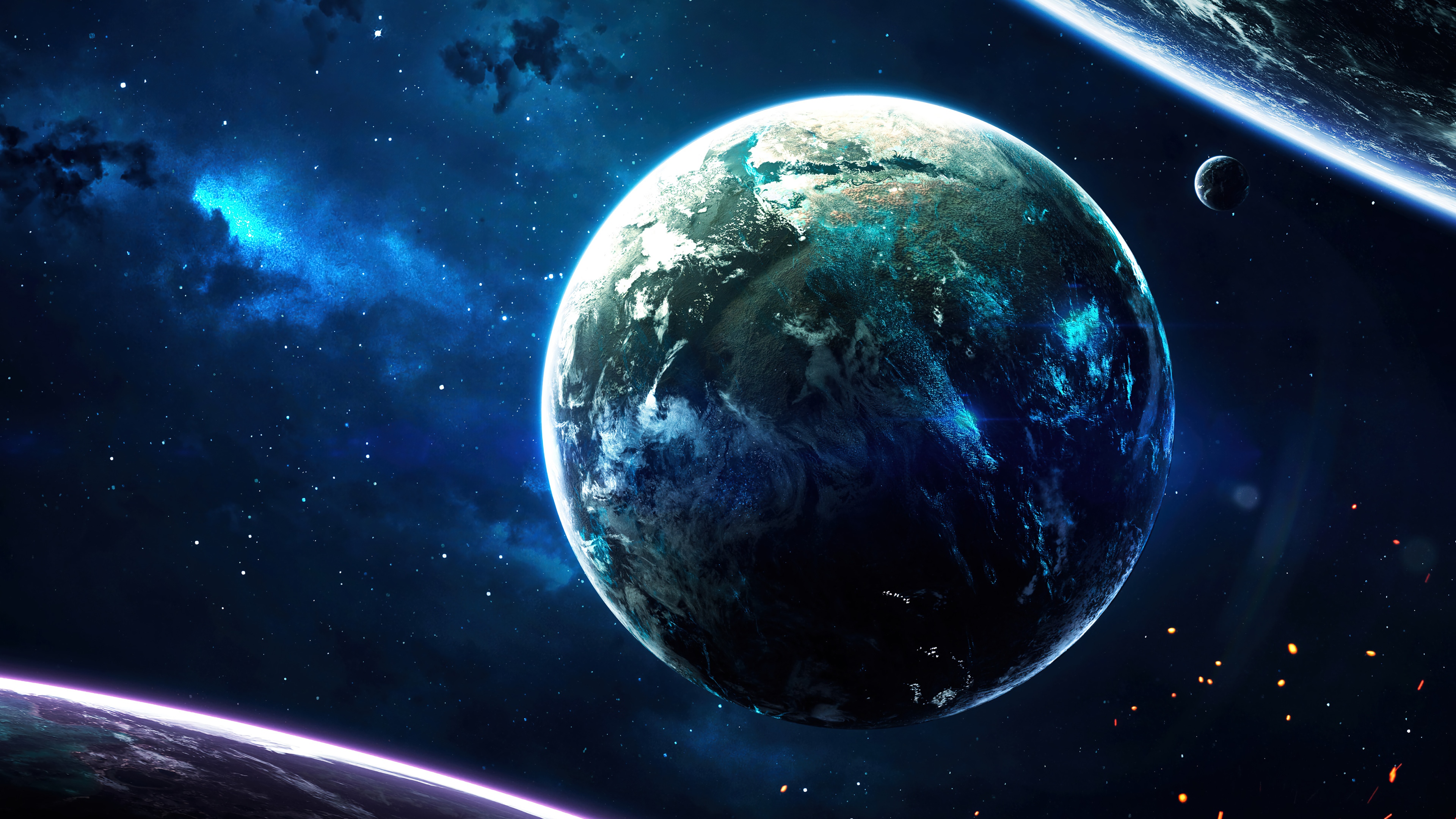 Planet in Space with Stars and Nebula 4K HD Wallpaper