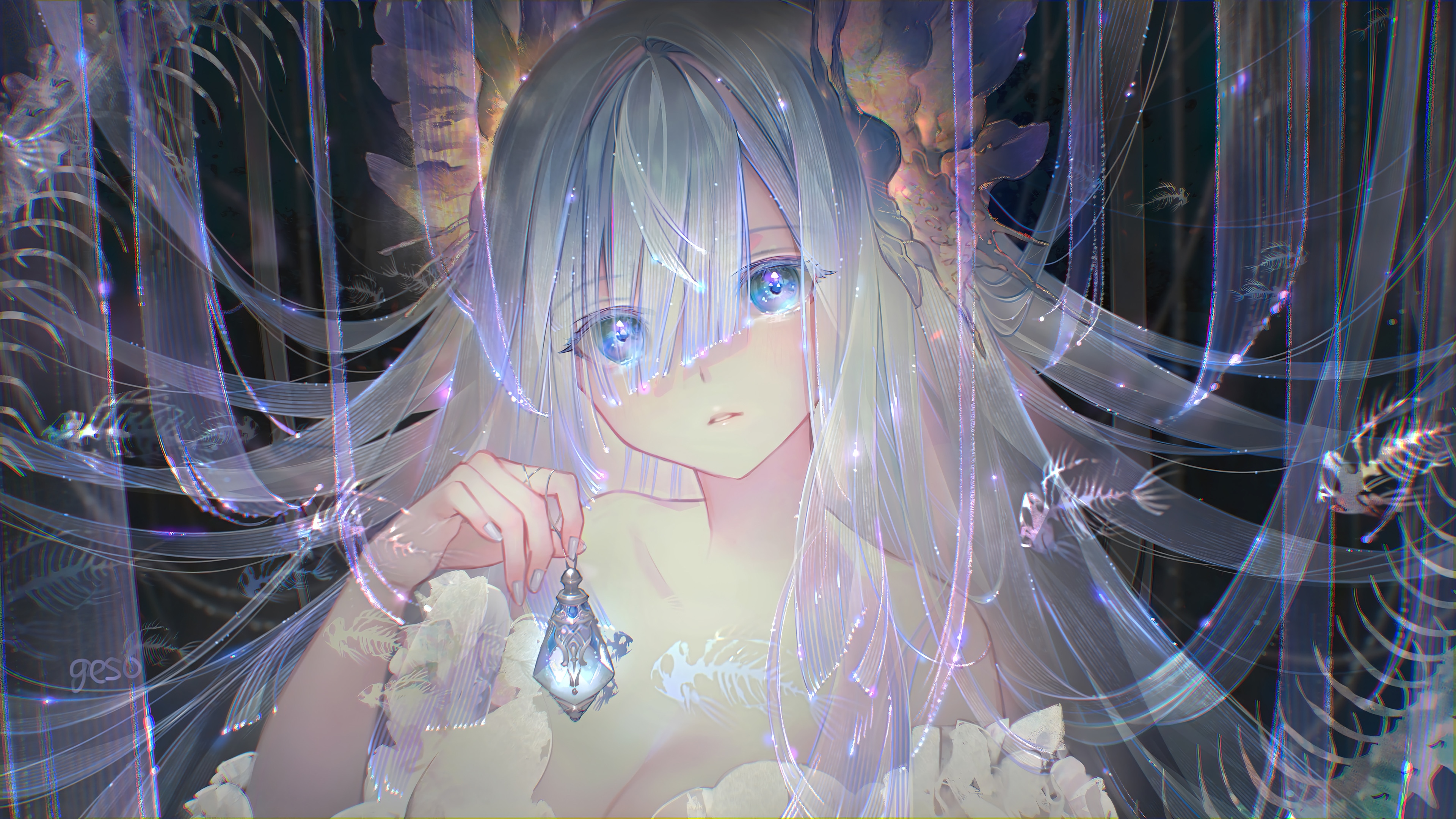 Anime Girl with Blue Eyes and White Hair HD Wallpaper