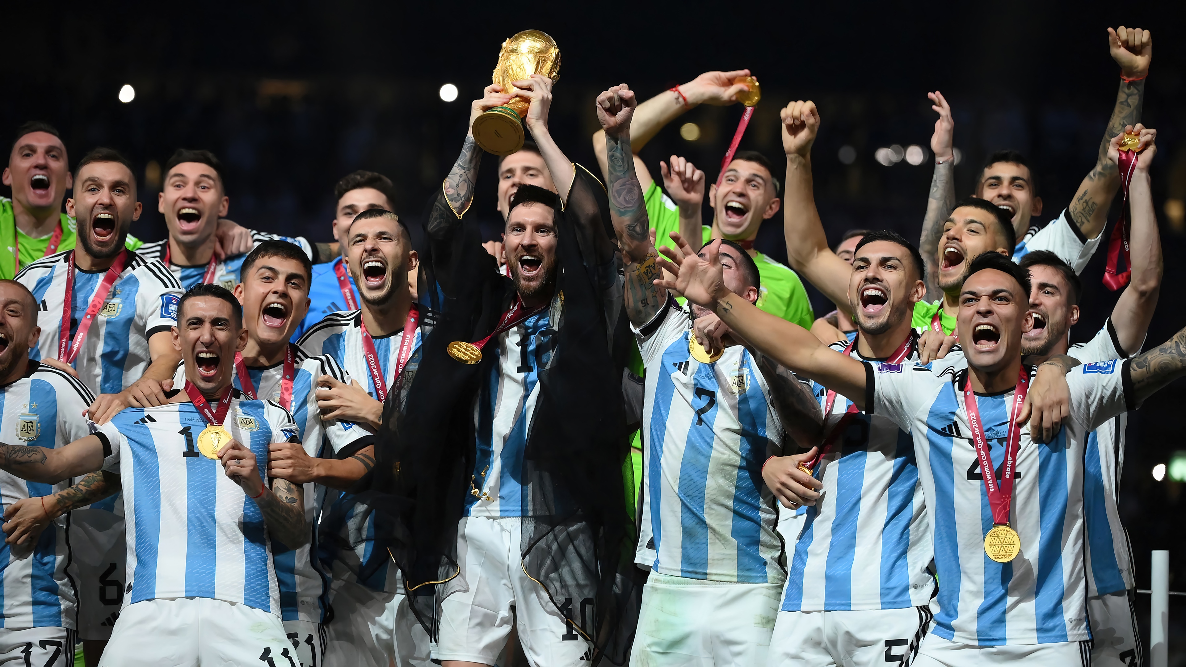 Lionel Messi and Argentina celebrate FIFA World Cup win HD Wallpaper