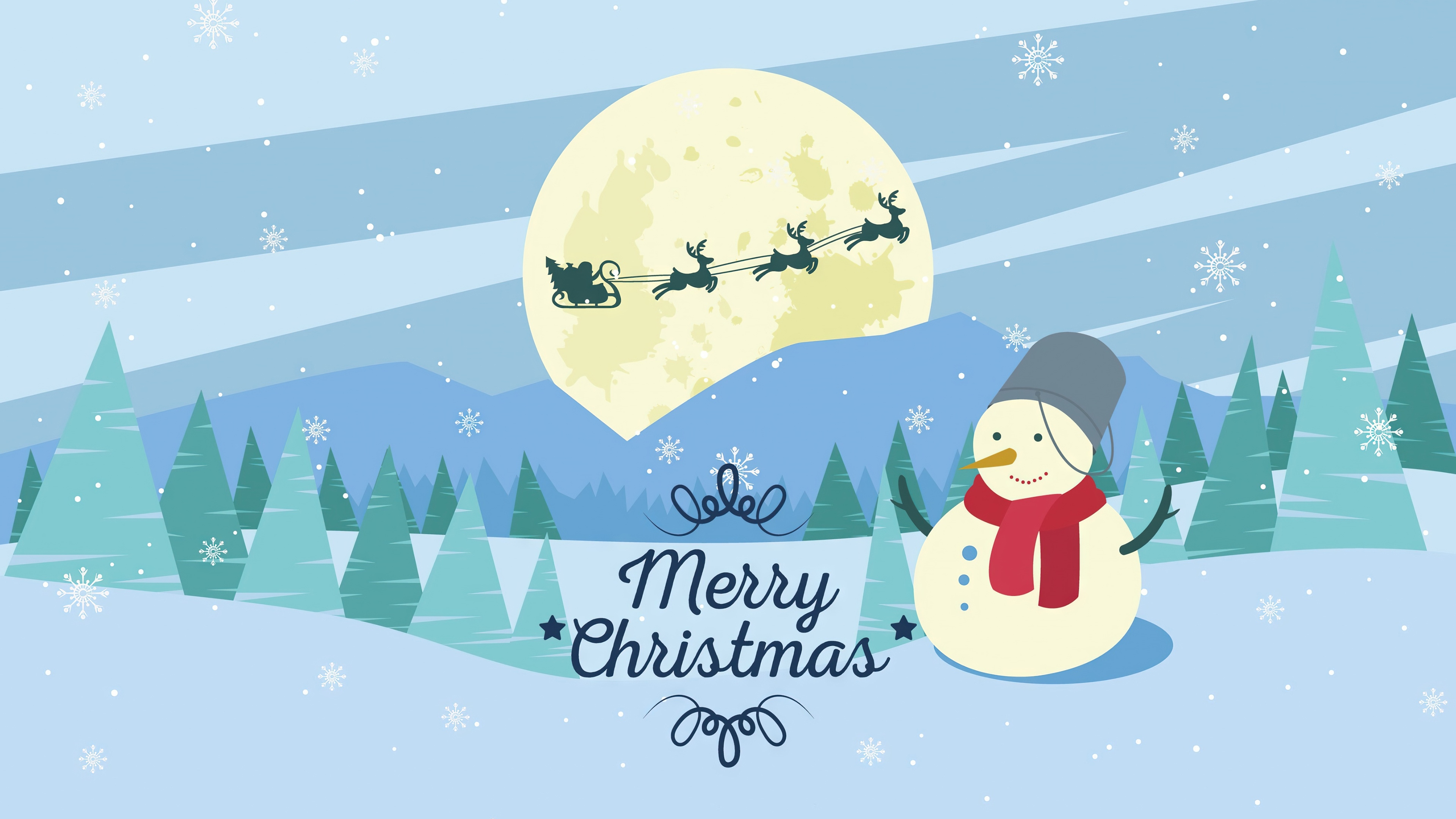 Merry Christmas Snowman and Santa 4K HD Wallpaper