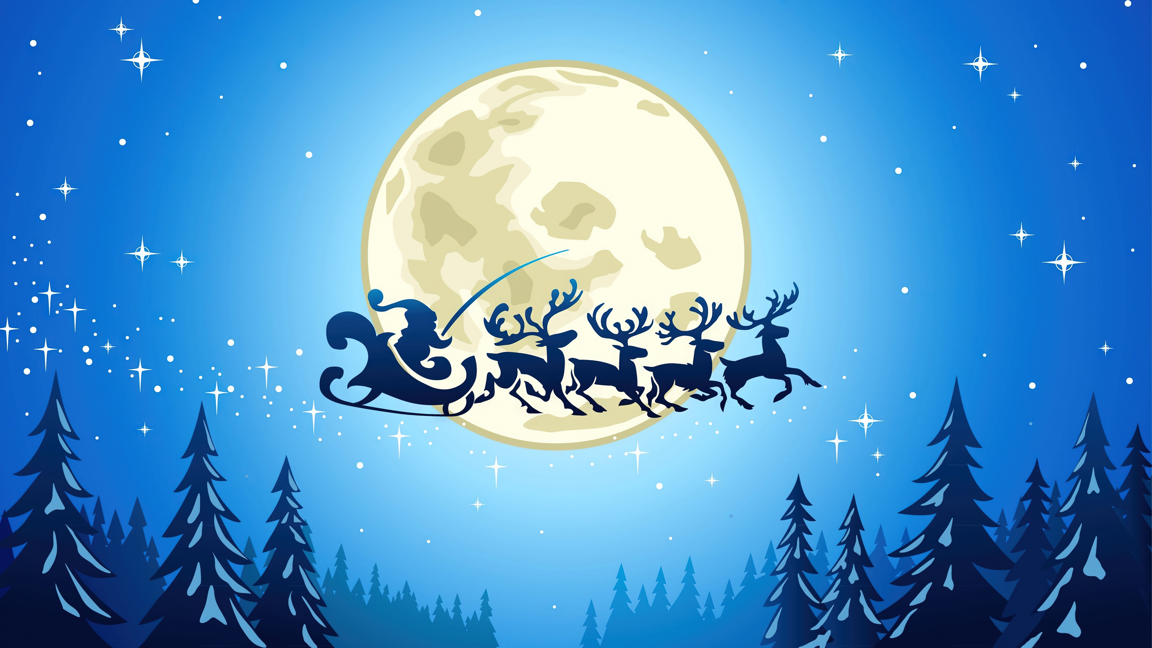 Santa Claus and Reindeer Sleigh Flying in 4K HD Wallpaper