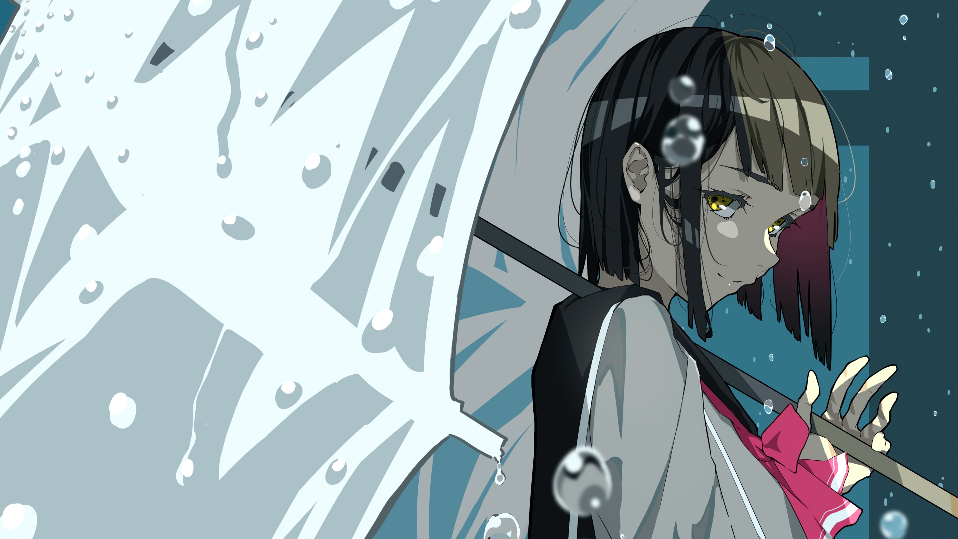 Anime girl with umbrella in the rain 4K HD Wallpaper