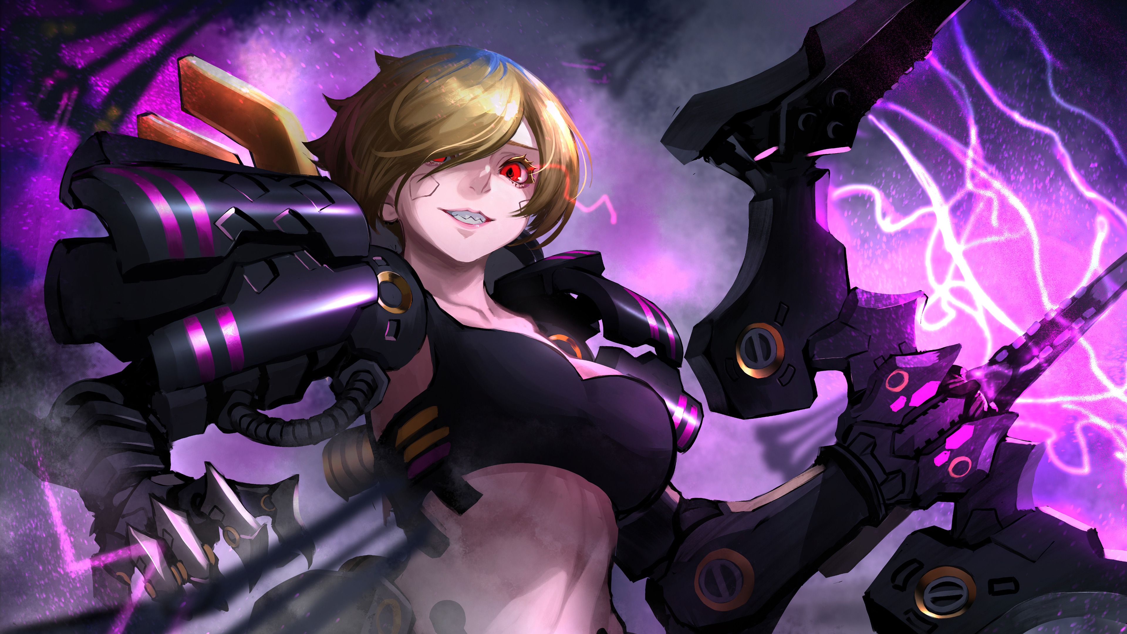 Anime Cyborg Girl with Mechanical Arms 4K HD Wallpaper