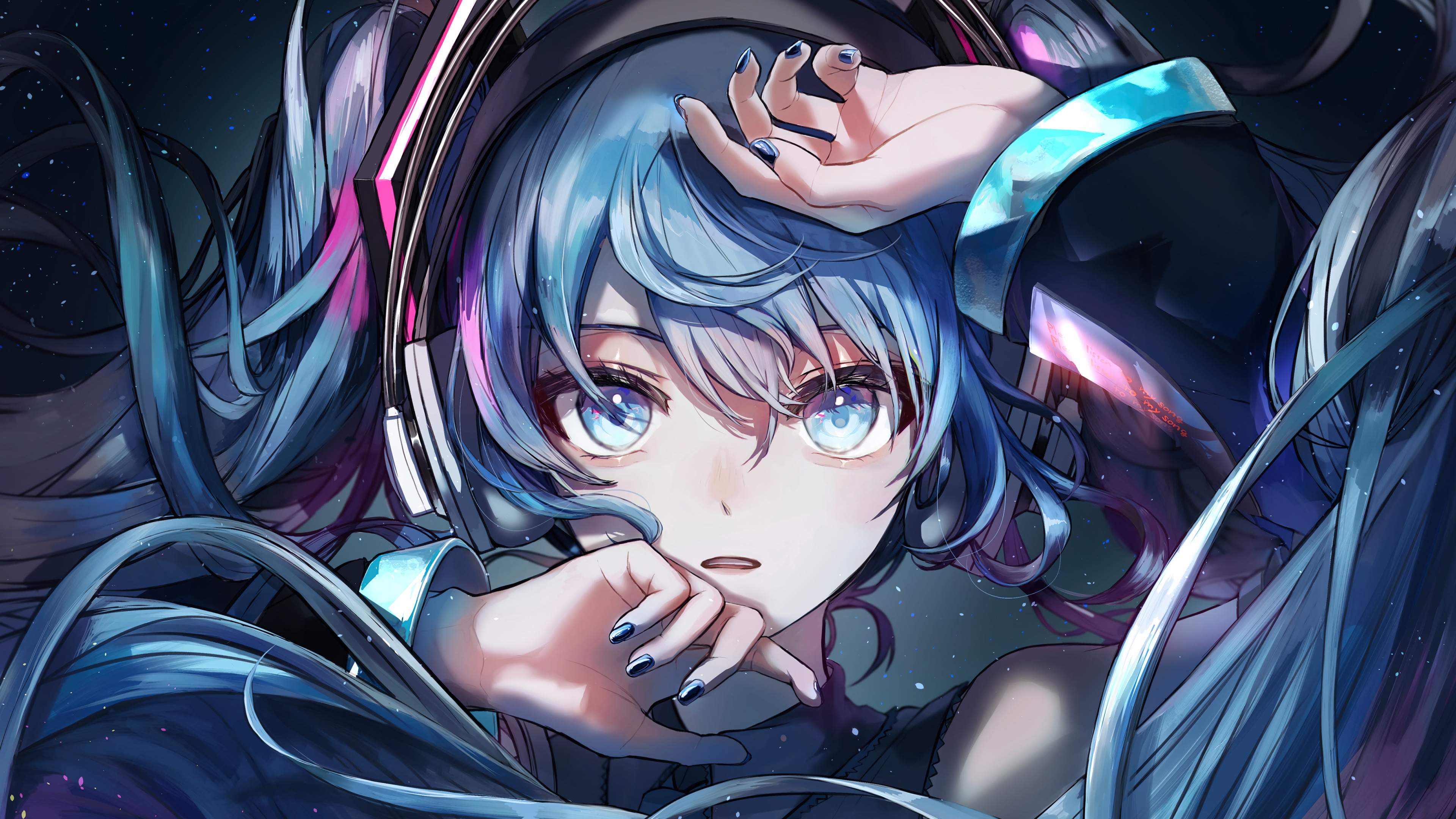 Hatsune Miku with Headphones and Blue Hair 4K HD Wallpaper