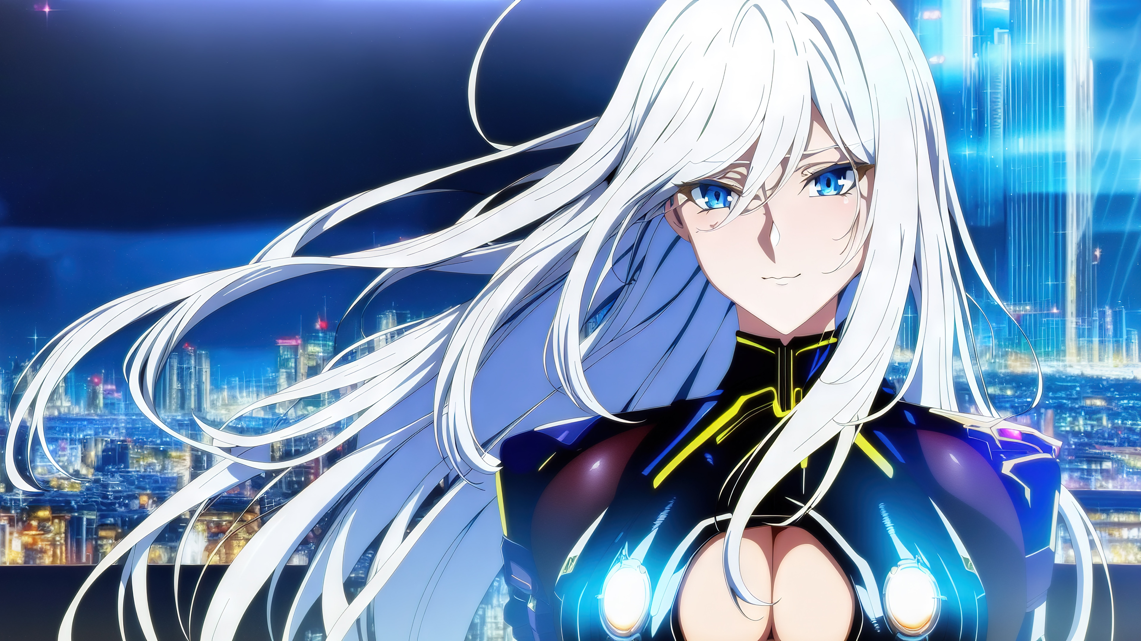 Anime Girl with White Hair and Blue Eyes 4K HD Wallpaper
