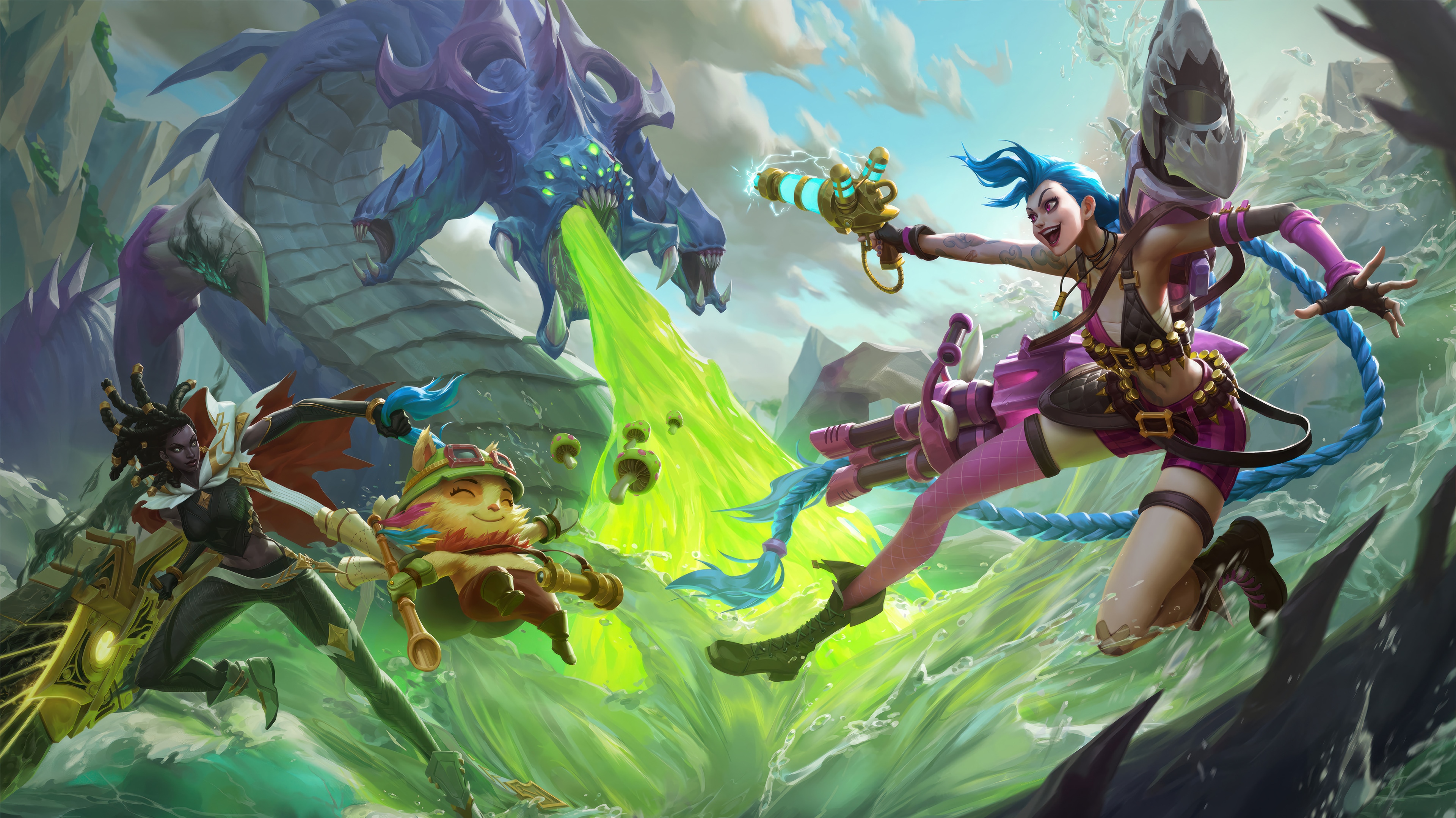 League of Legends Jinx, Senna, Teemo, and Baron HD Wallpaper