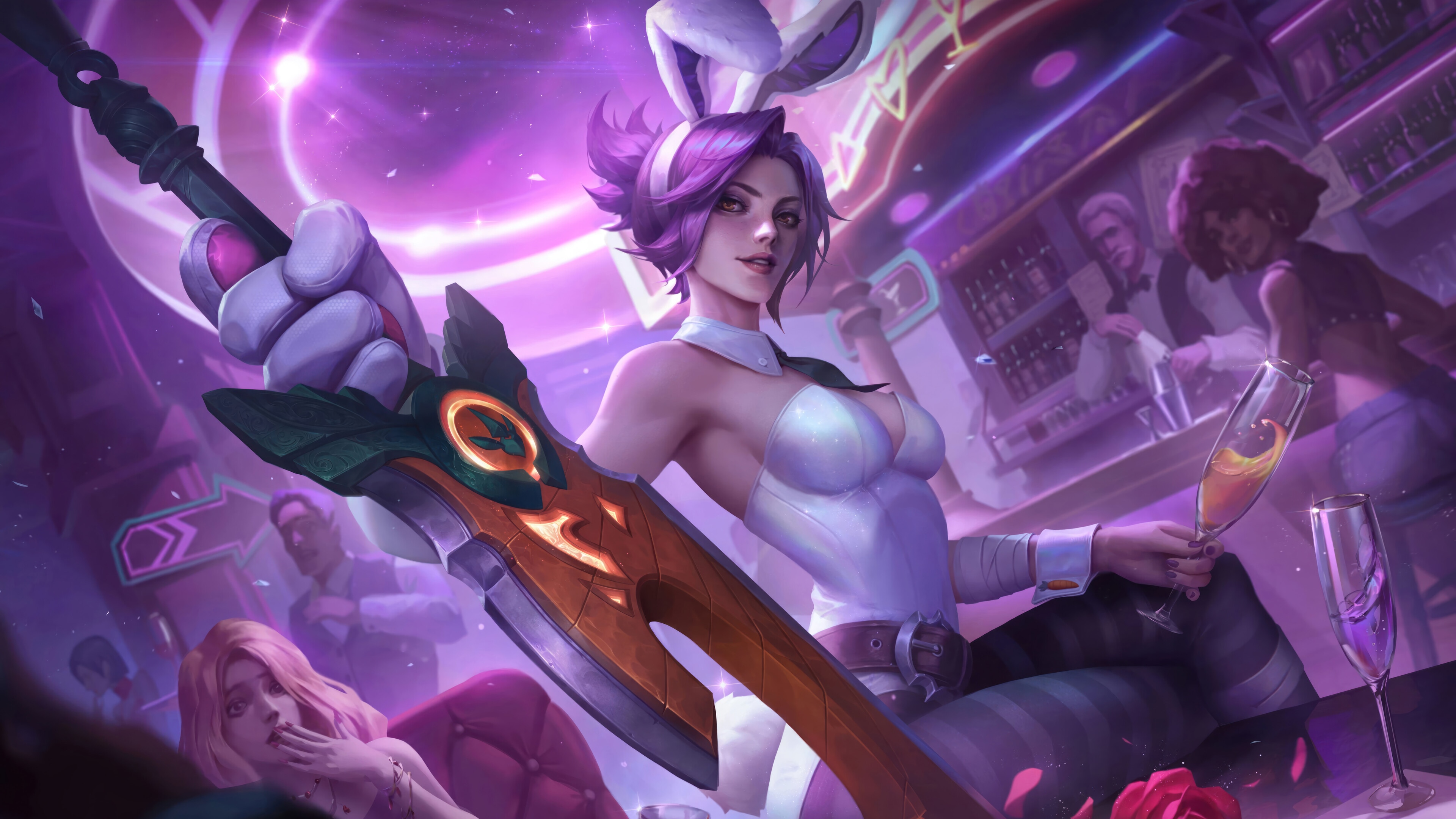 Riven in a Bunny Outfit Holding a Weapon HD Wallpaper