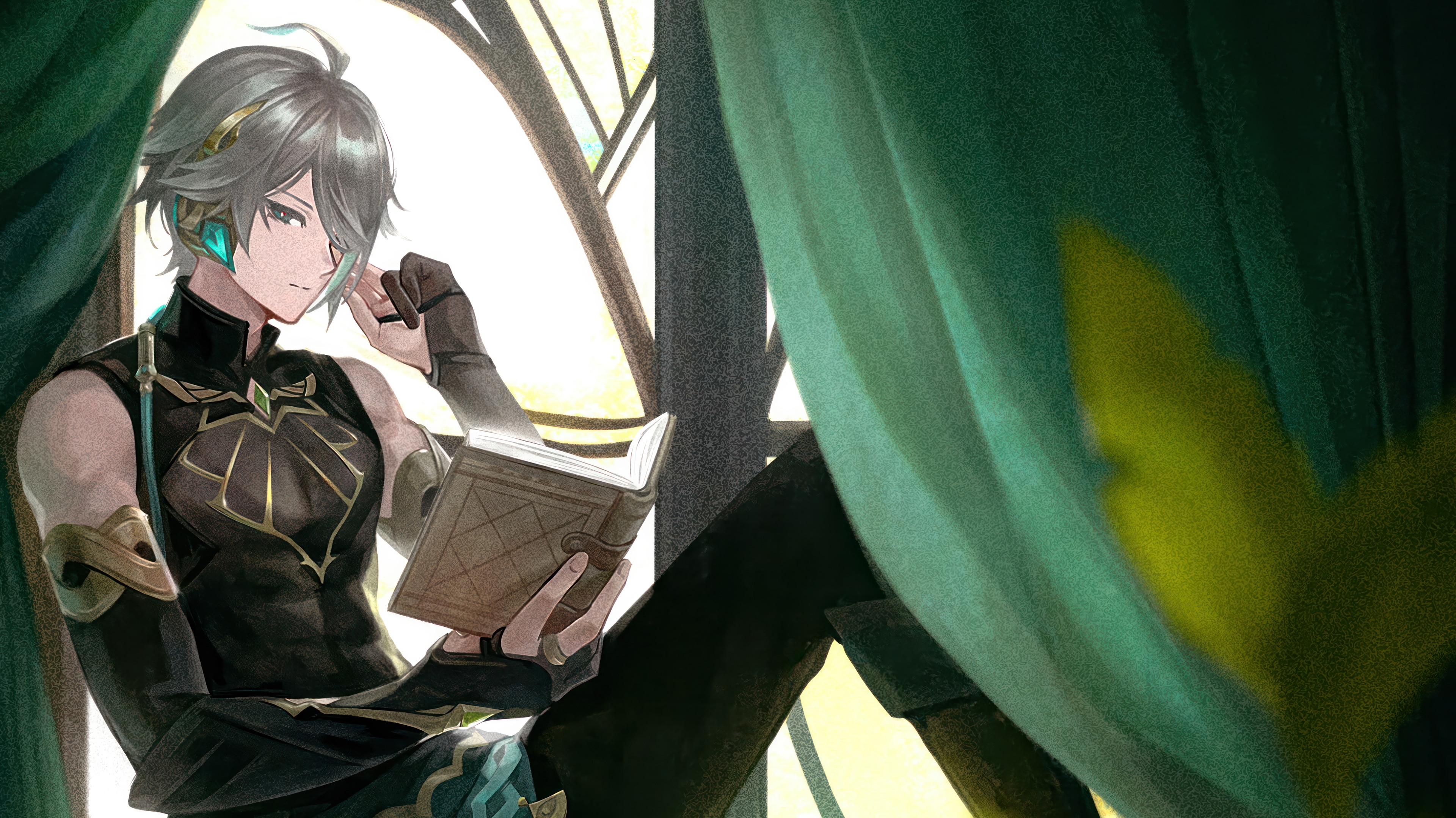 Alhaitham from Genshin Impact reading a book HD Wallpaper