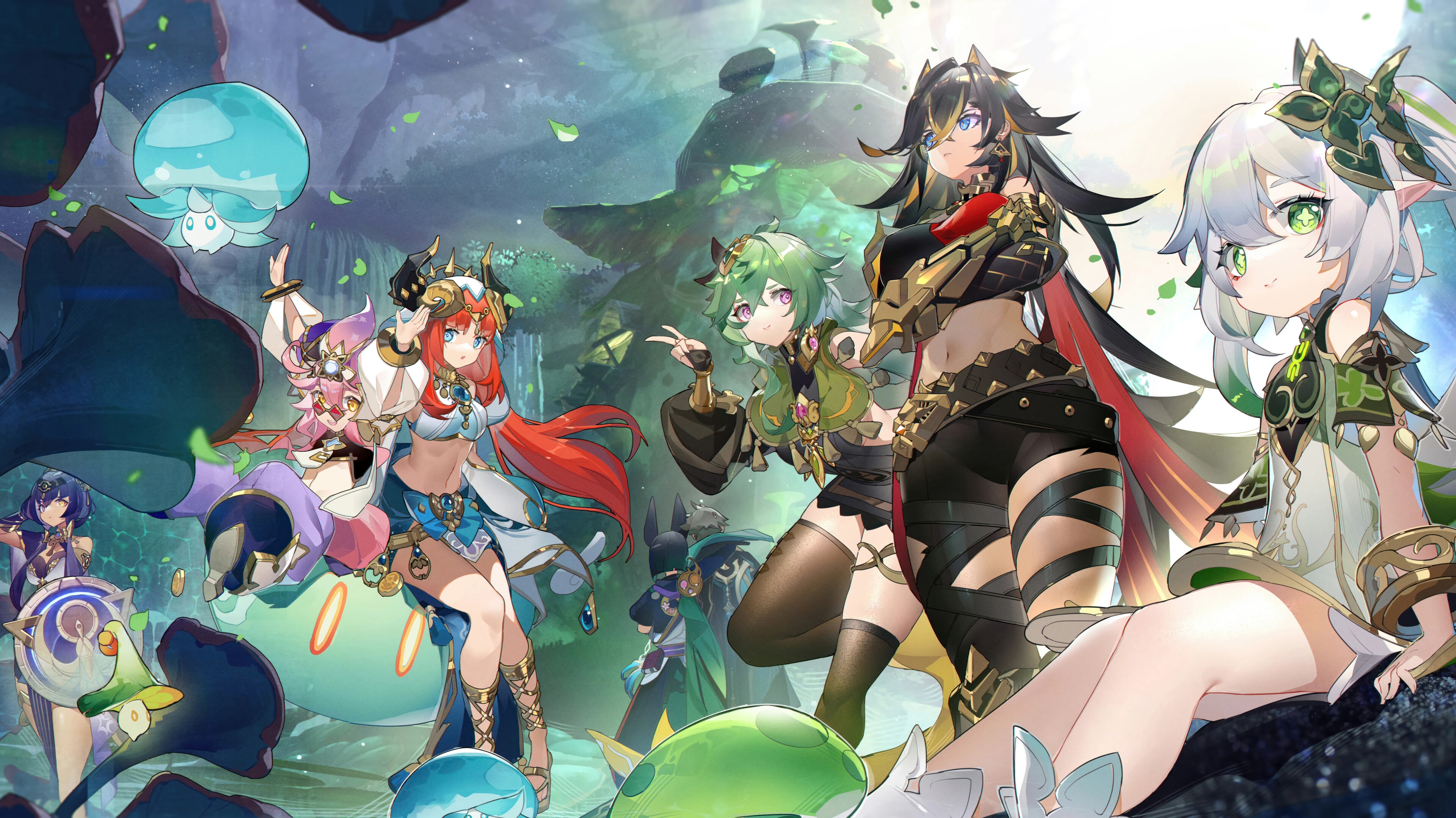 Genshin Impact characters: Nahida, Collei, Nilou, Dori, Candace HD Wallpaper