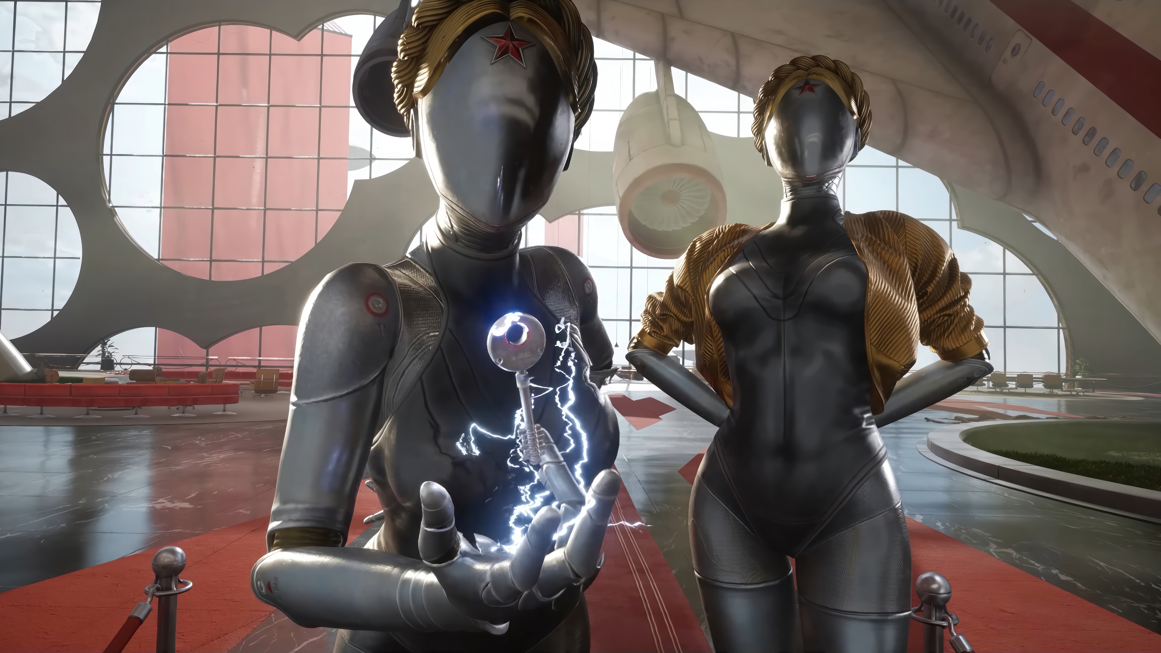 Atomic Heart robots with key and lightning HD Wallpaper
