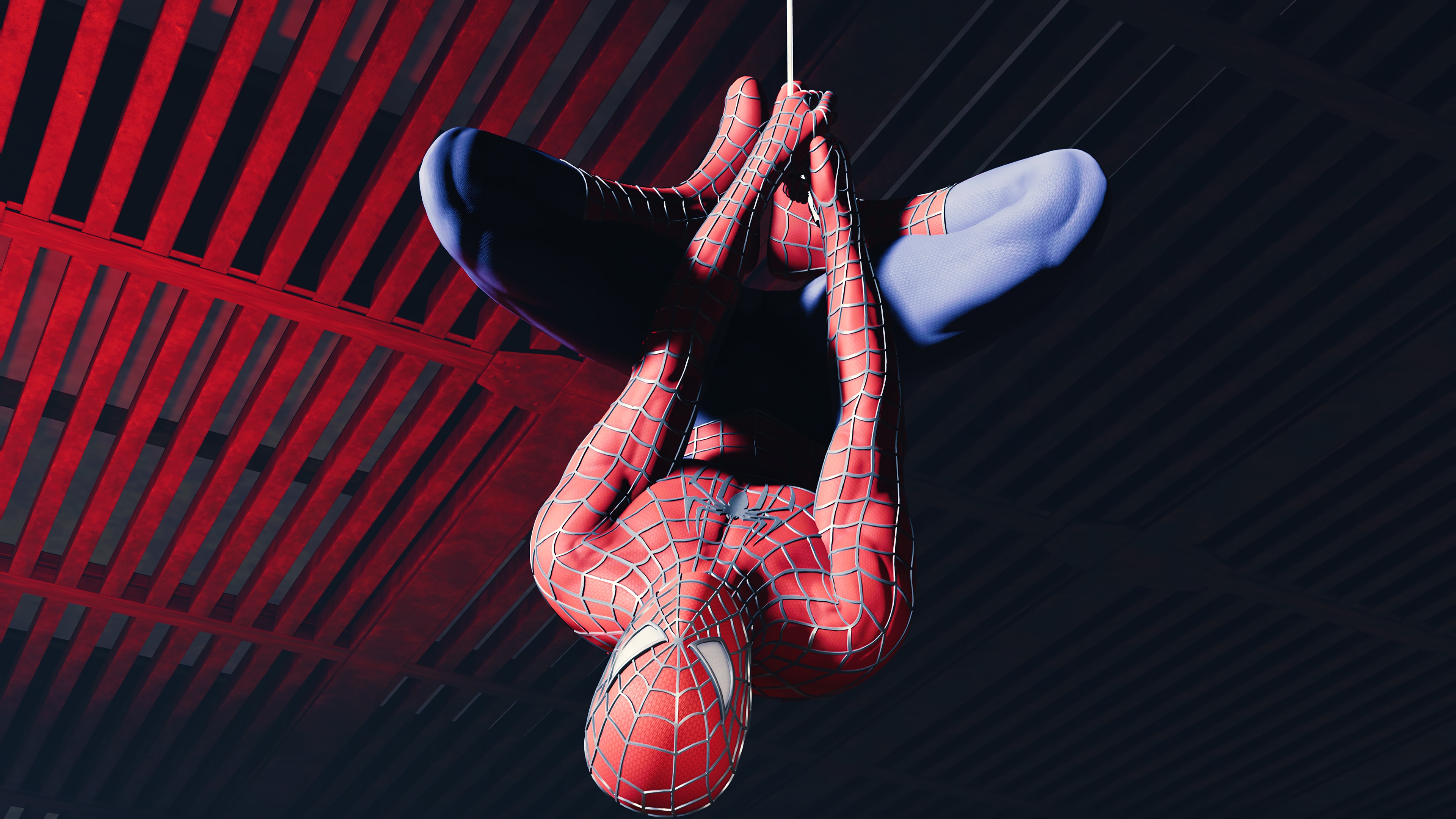 Spider-Man hanging upside down 4K HD Wallpaper