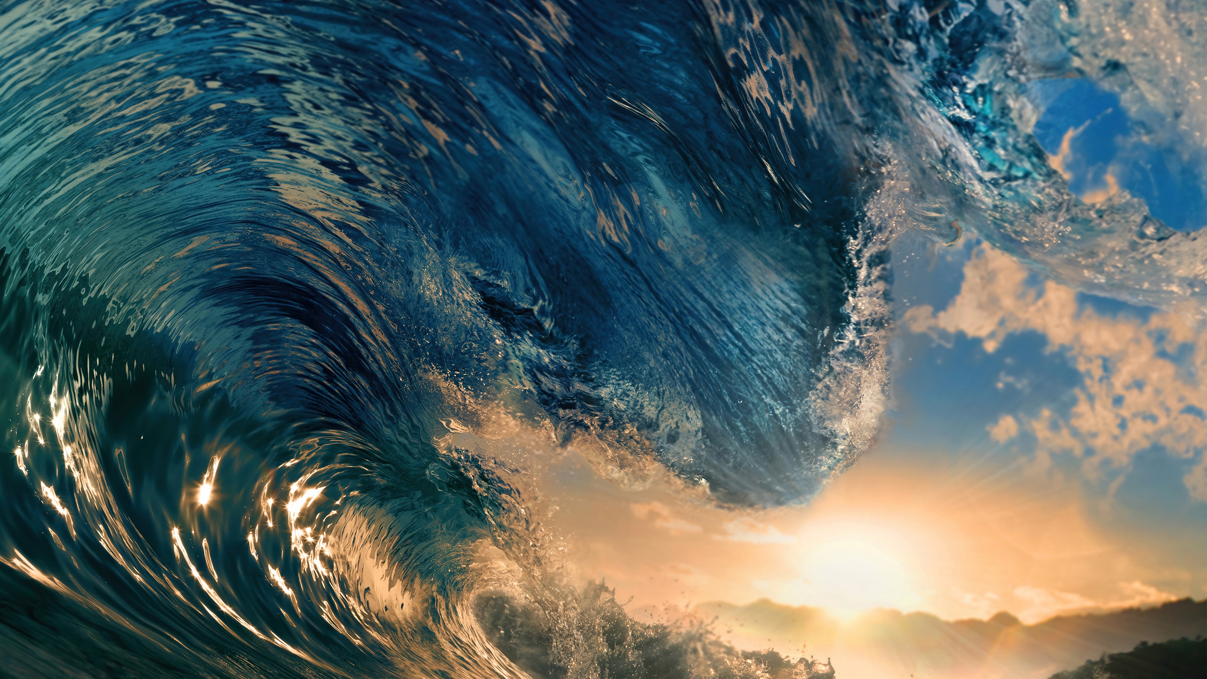 Ocean Wave at Sunset 4K HD Wallpaper
