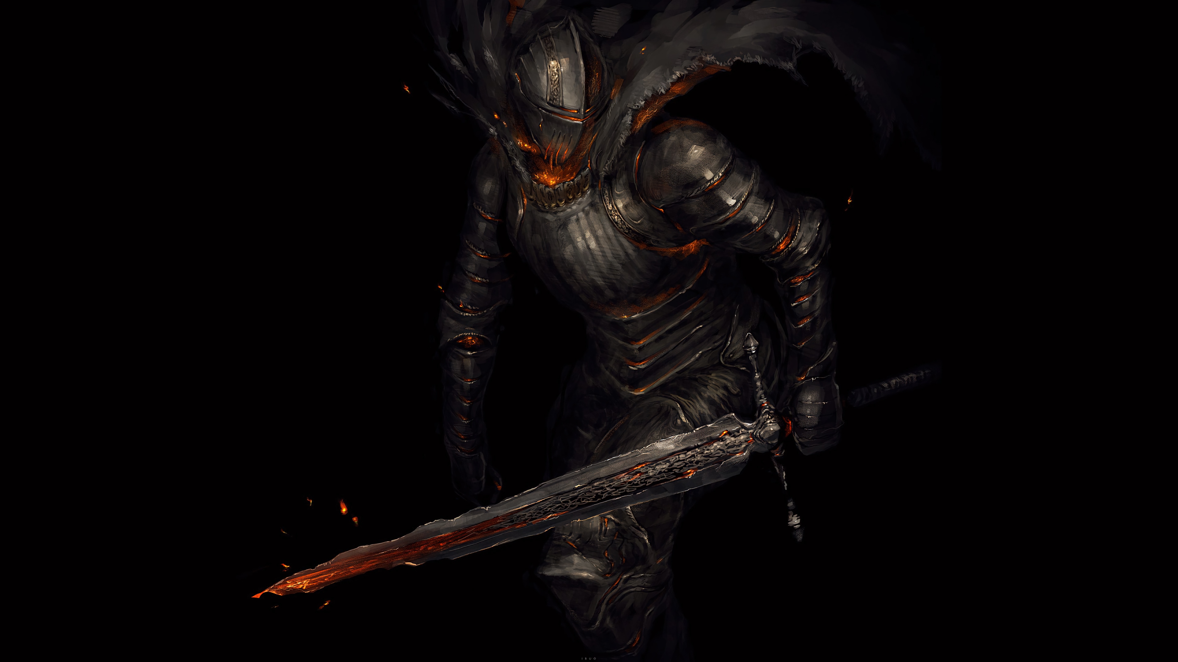Dark Souls Knight with Fiery Sword 4K HD Wallpaper
