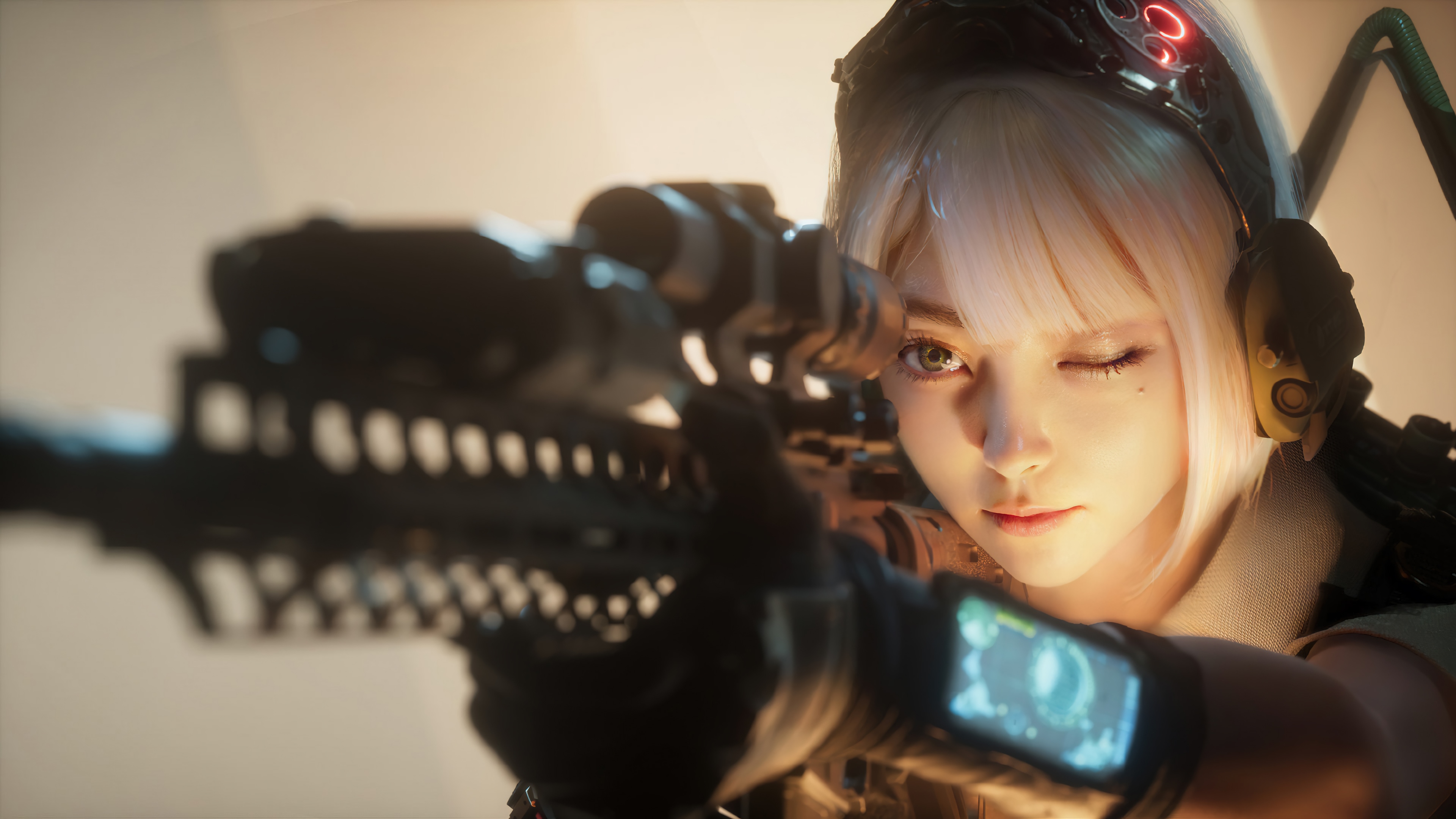 Sci-Fi Girl with Sniper Rifle 4K HD Wallpaper