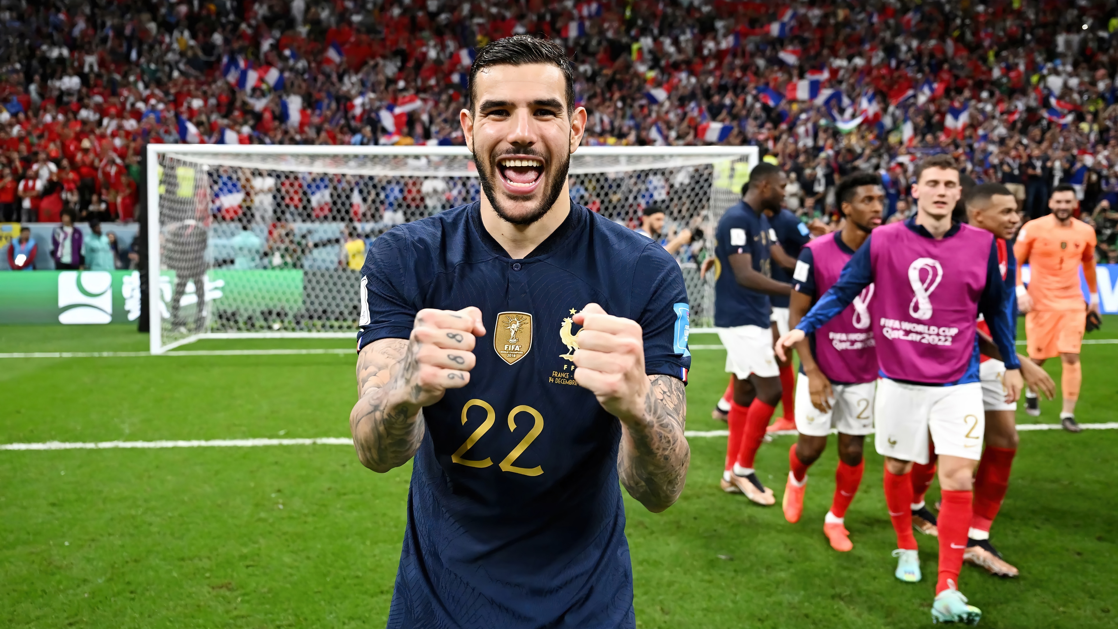 Theo Hernandez celebrates with France teammates at FIFA World Cup HD Wallpaper